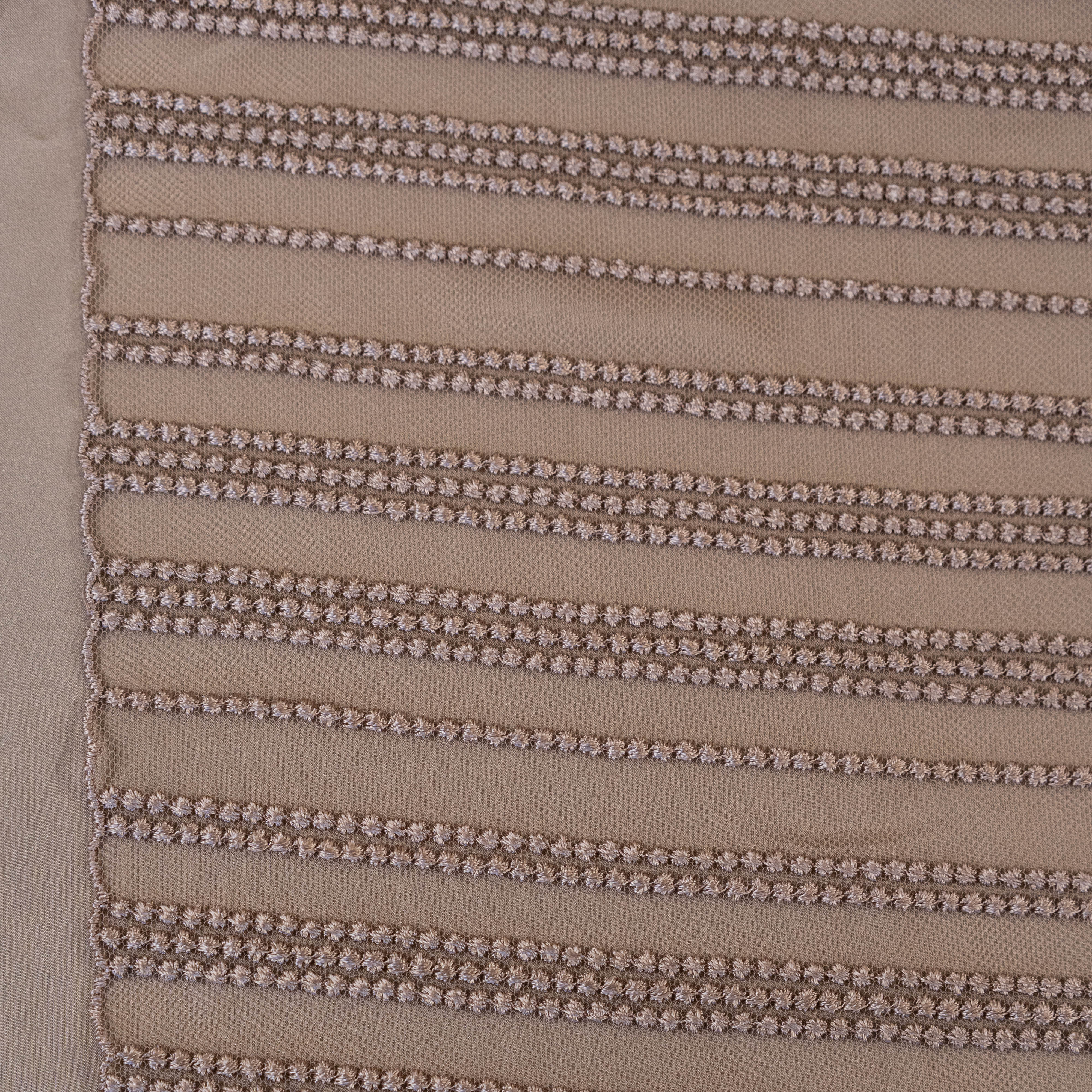 Skin Spot Stripe Embroidered Tulle — featuring scalloped edges, 50% nylon 50% rayon, 130cm wide