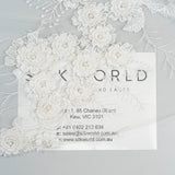 Ivory Embroidered 3D Tulle — featuring floral motifs, a 3D floral design and hand-beading, 50% nylon 50% rayon, 140cm wide