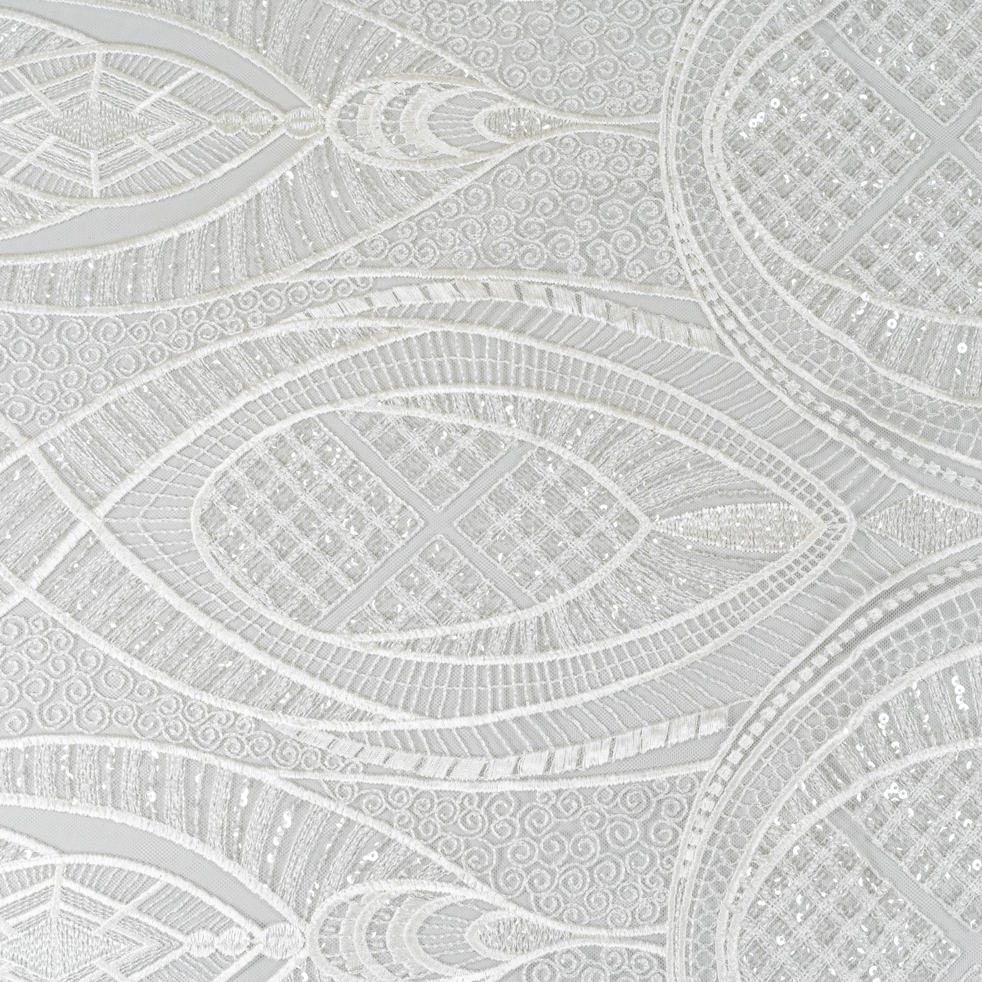 Ivory Embellished Tulle — featuring scalloped edges and hand-beading, 50% nylon 50% rayon, 130cm wide