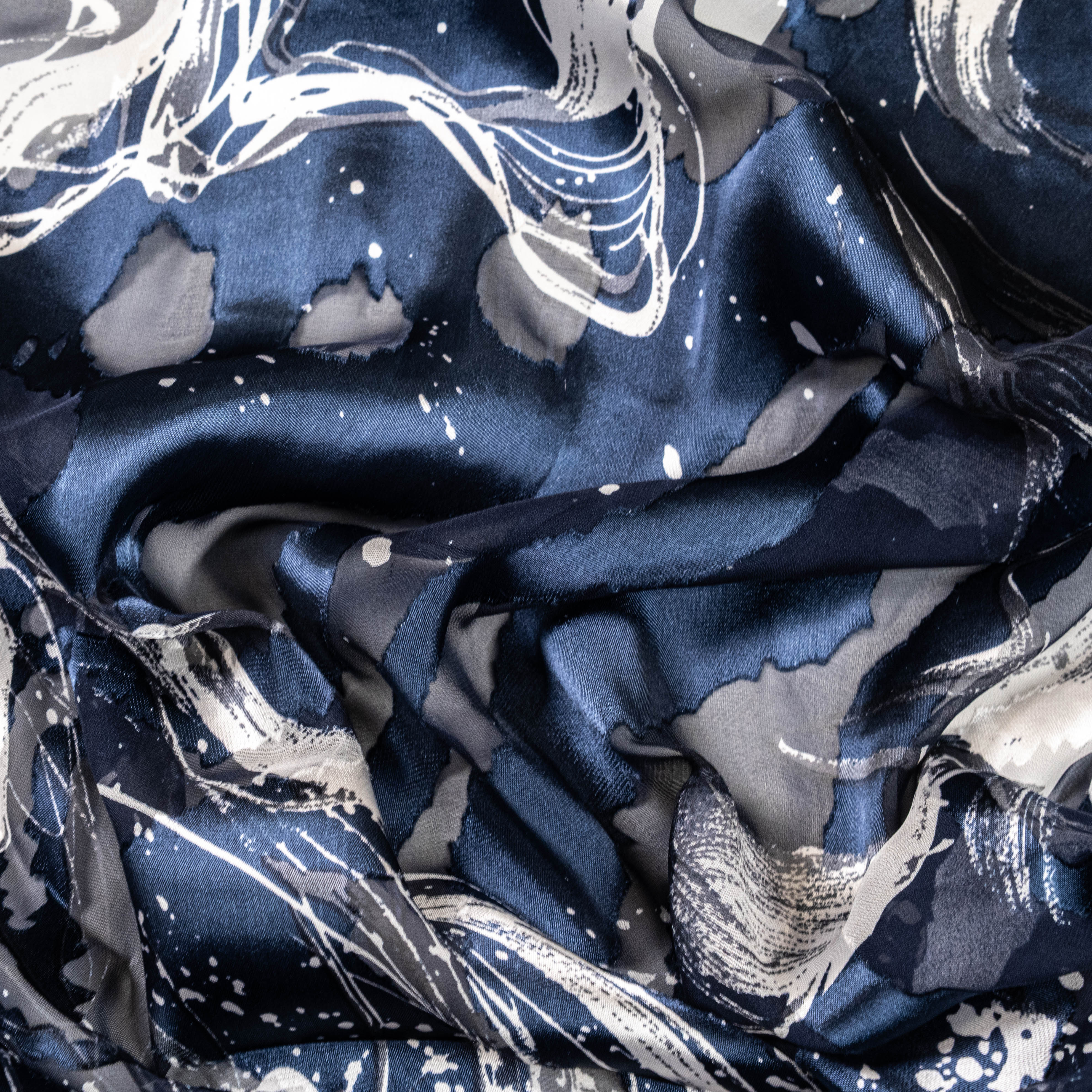 Printed Silk Devore - Navy (108cm)