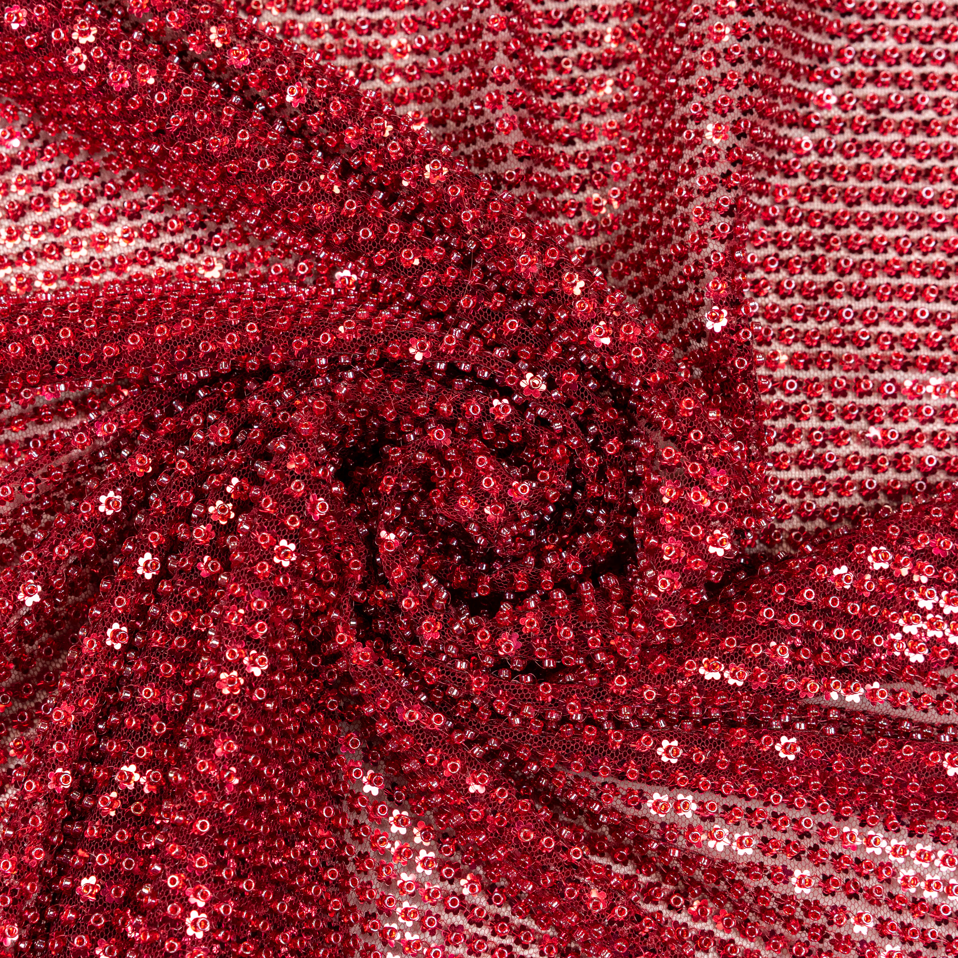 Ruby Mini Flower Sequin Embellished Tulle — featuring sequins, 60% rayon 40% nylon, 140cm wide