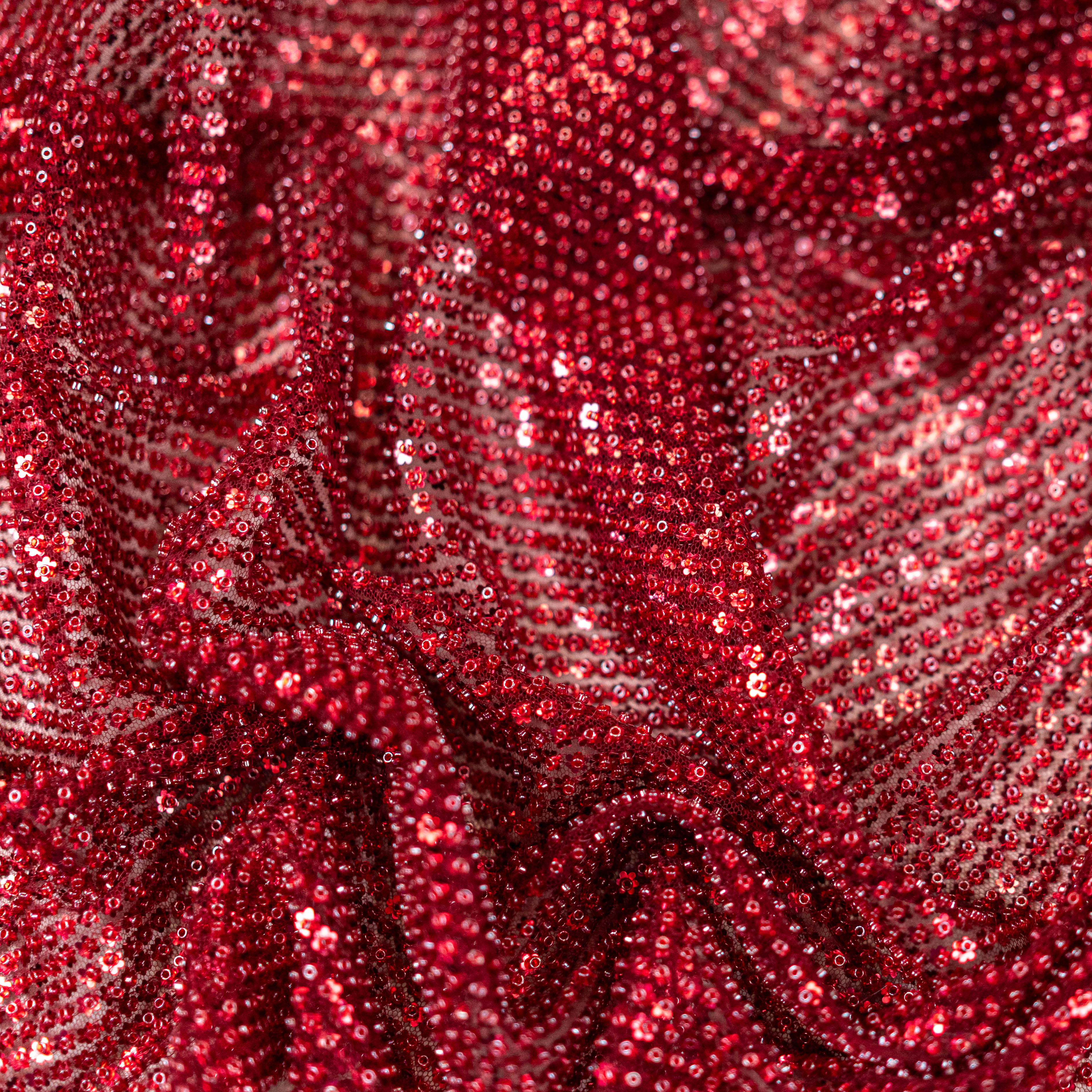 Ruby Mini Flower Sequin Embellished Tulle — featuring sequins, 60% rayon 40% nylon, 140cm wide