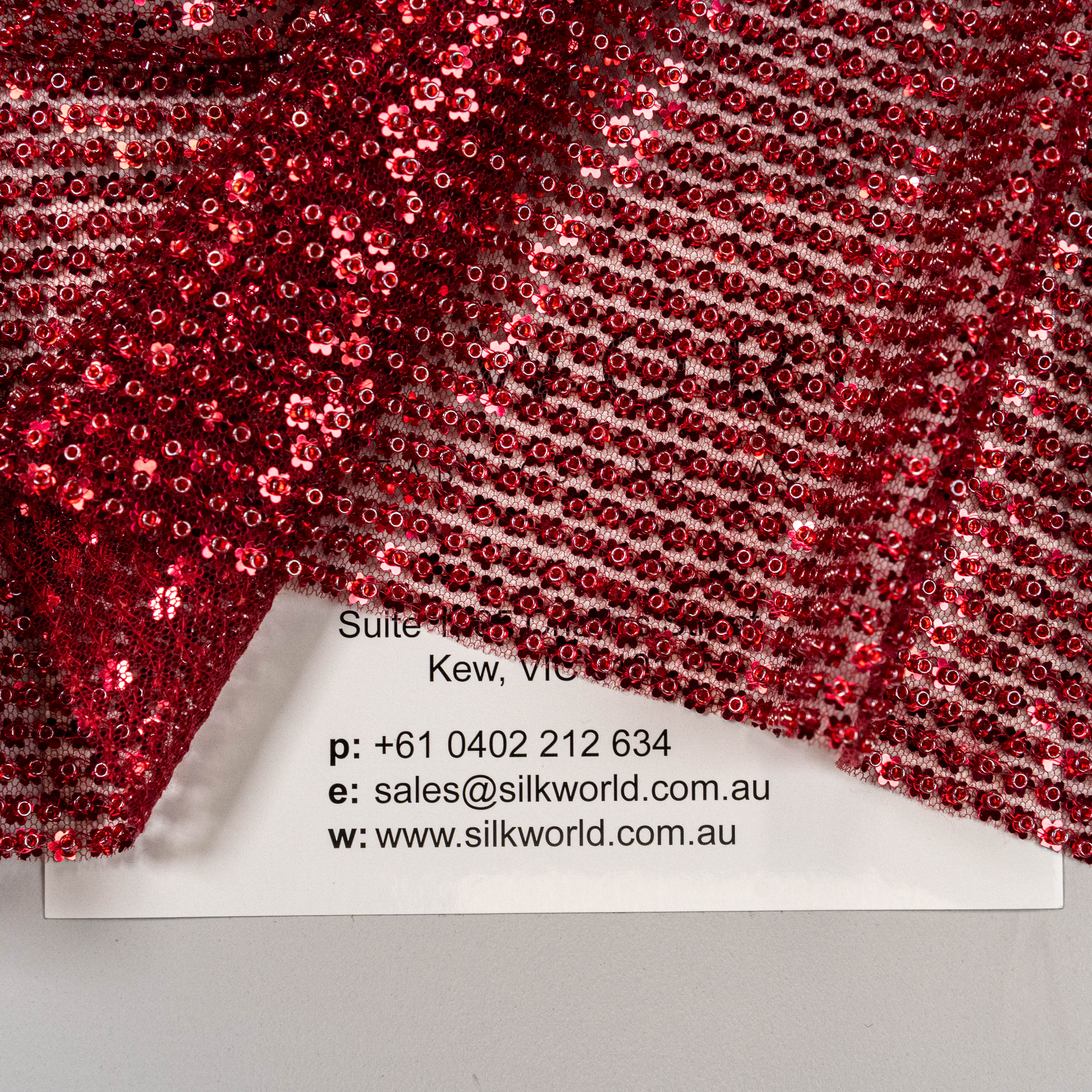 Ruby Mini Flower Sequin Embellished Tulle — featuring sequins, 60% rayon 40% nylon, 140cm wide