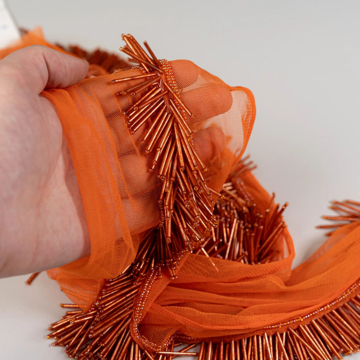 Bugle Beaded Fringe Trim (K23897) - Burnt Orange