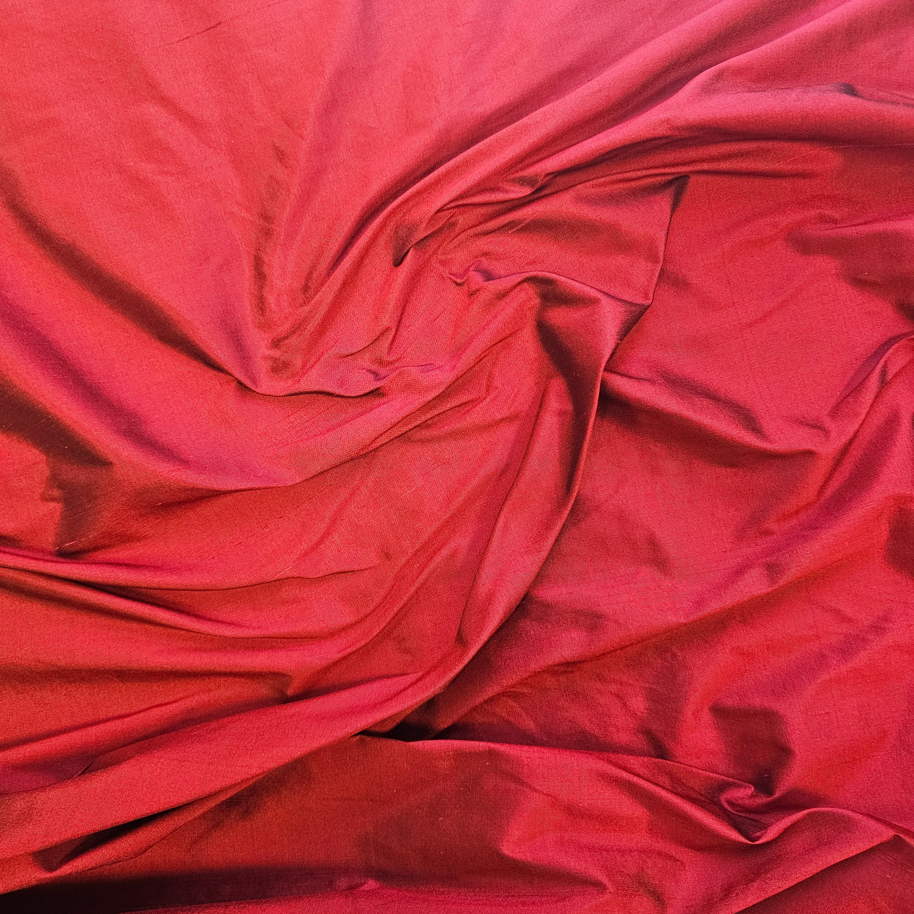 Maroon Silk Dupion — mid-weight and crisp with a lightly slubbed texture, 100% silk, 137cm wide