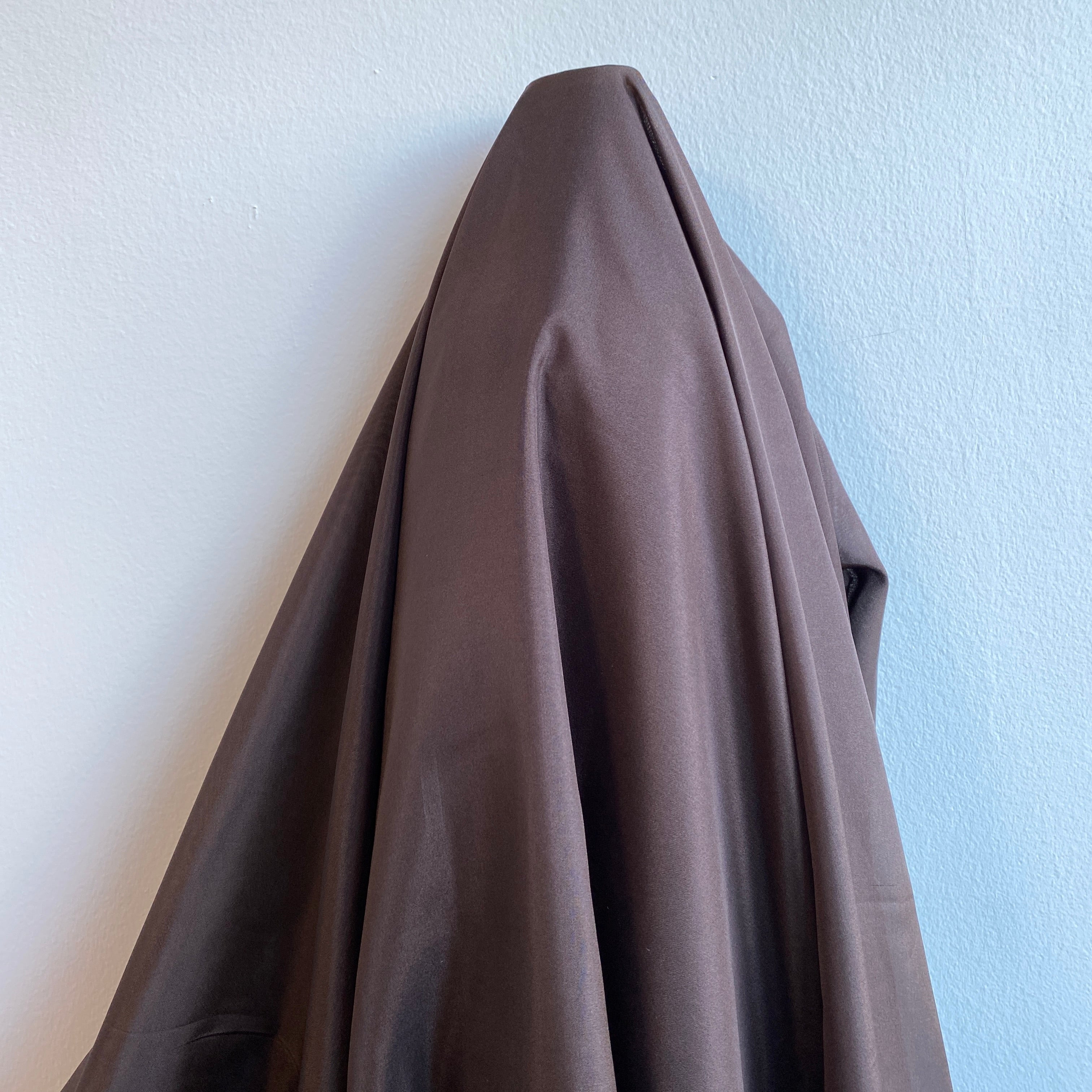 Dark Chocolate Habotai — soft with a light, airy drape and a smooth satin finish, 100% mulberry silk, 140cm wide