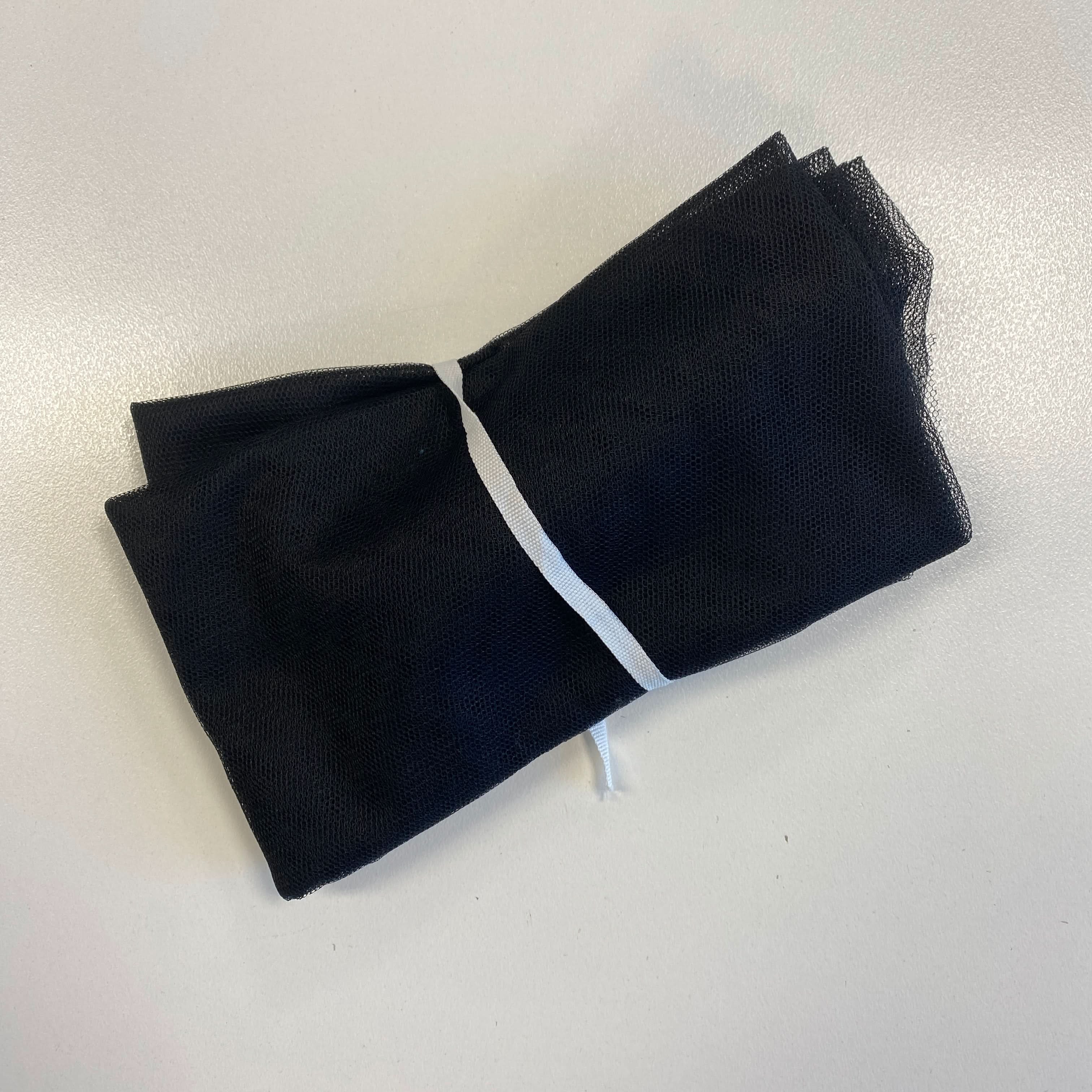 Black Soft Tulle — lightweight and soft, 100% polyester, 300cm wide