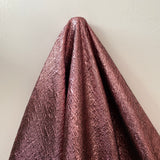 Rose Pink Metallic Jacquard — featuring a woven metallic jacquard design with a soft feel and stiff drape, 140cm wide