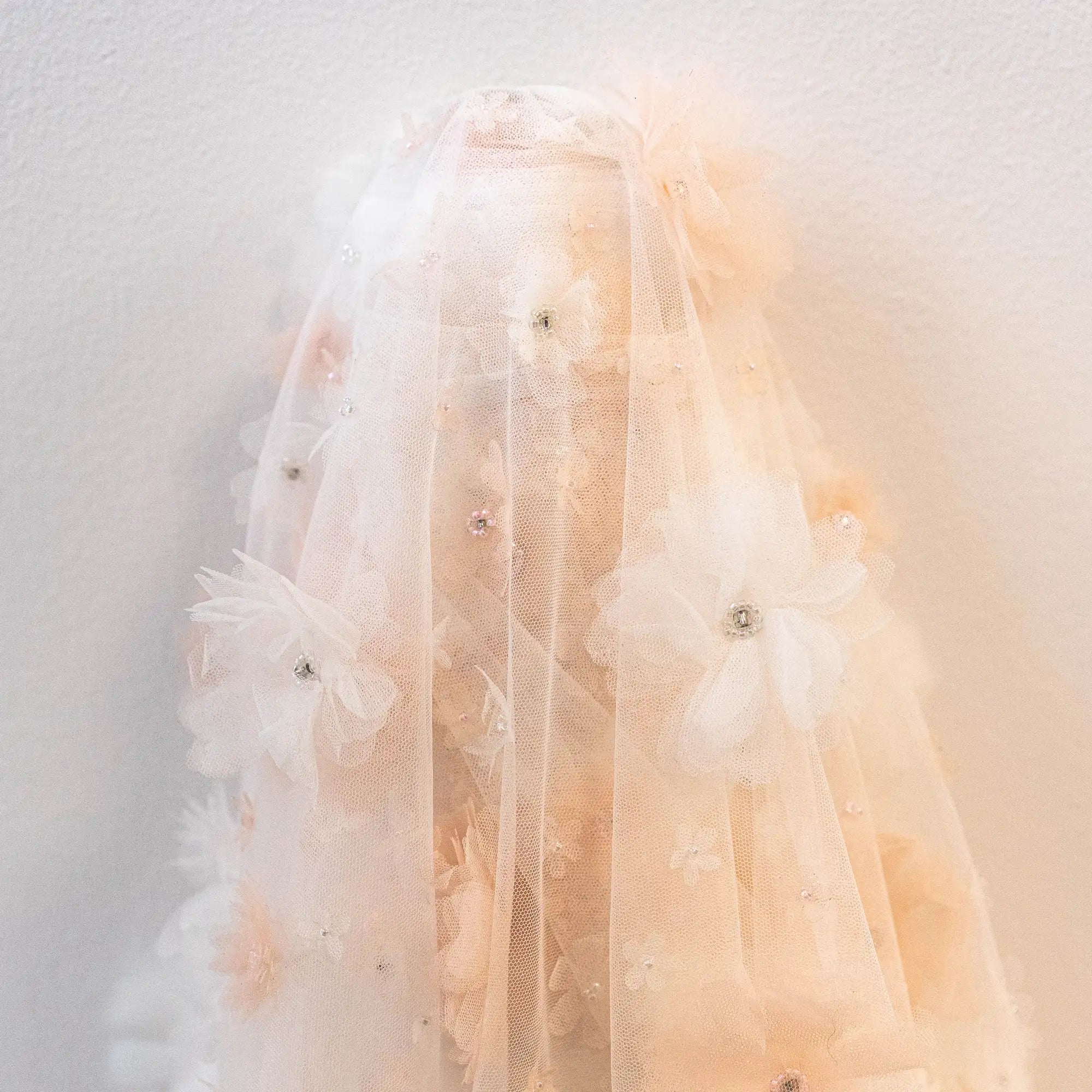 3D Floral Embellished Tulle (K25893) - Ivory / Pink