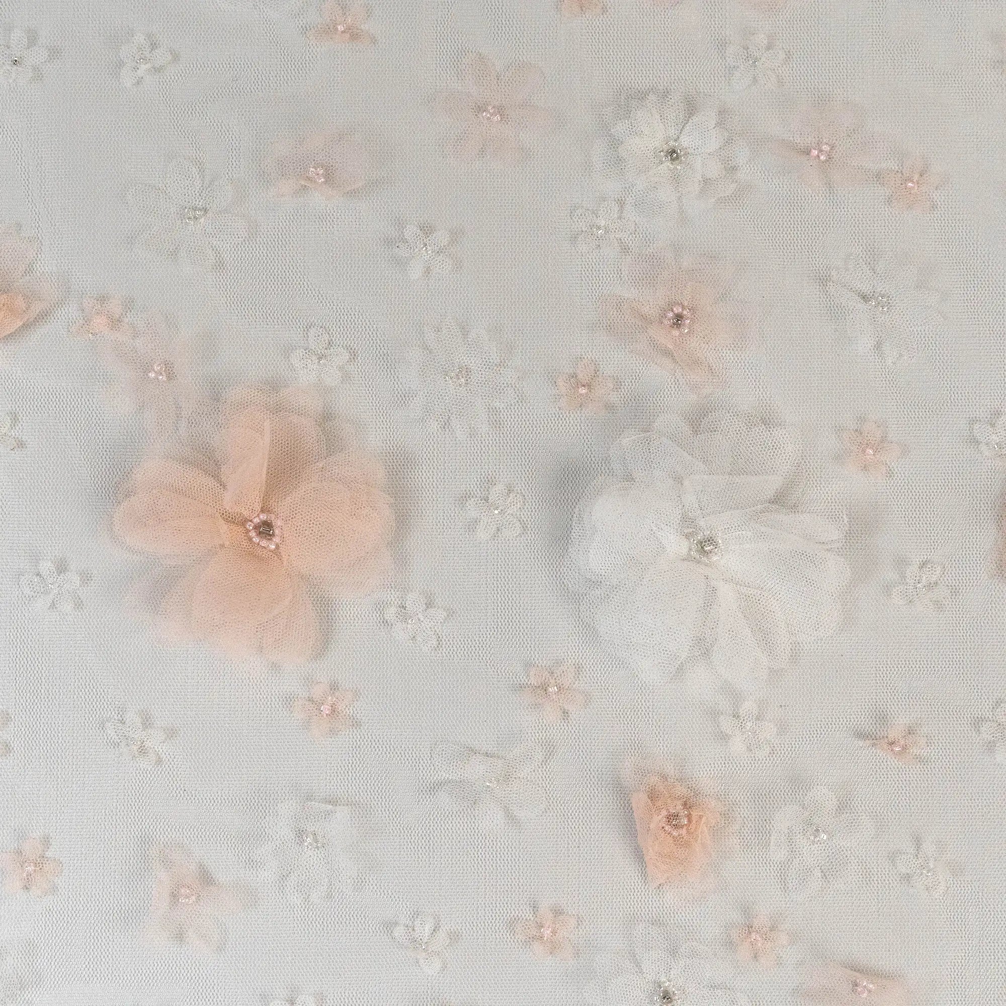 3D Floral Embellished Tulle (K25893) - Ivory / Pink
