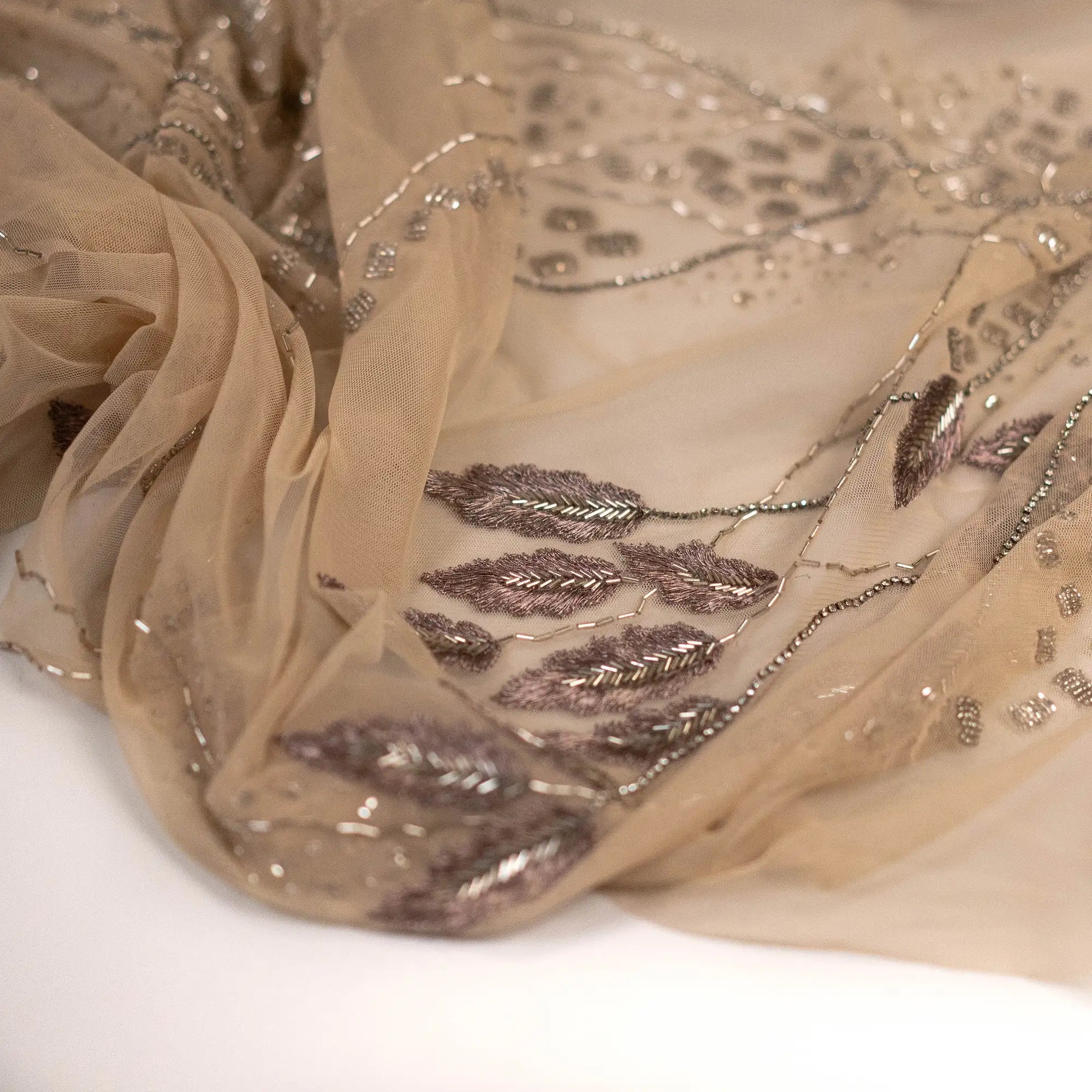 Foxtail Botanical Embellished Tulle (K26286) - Sand