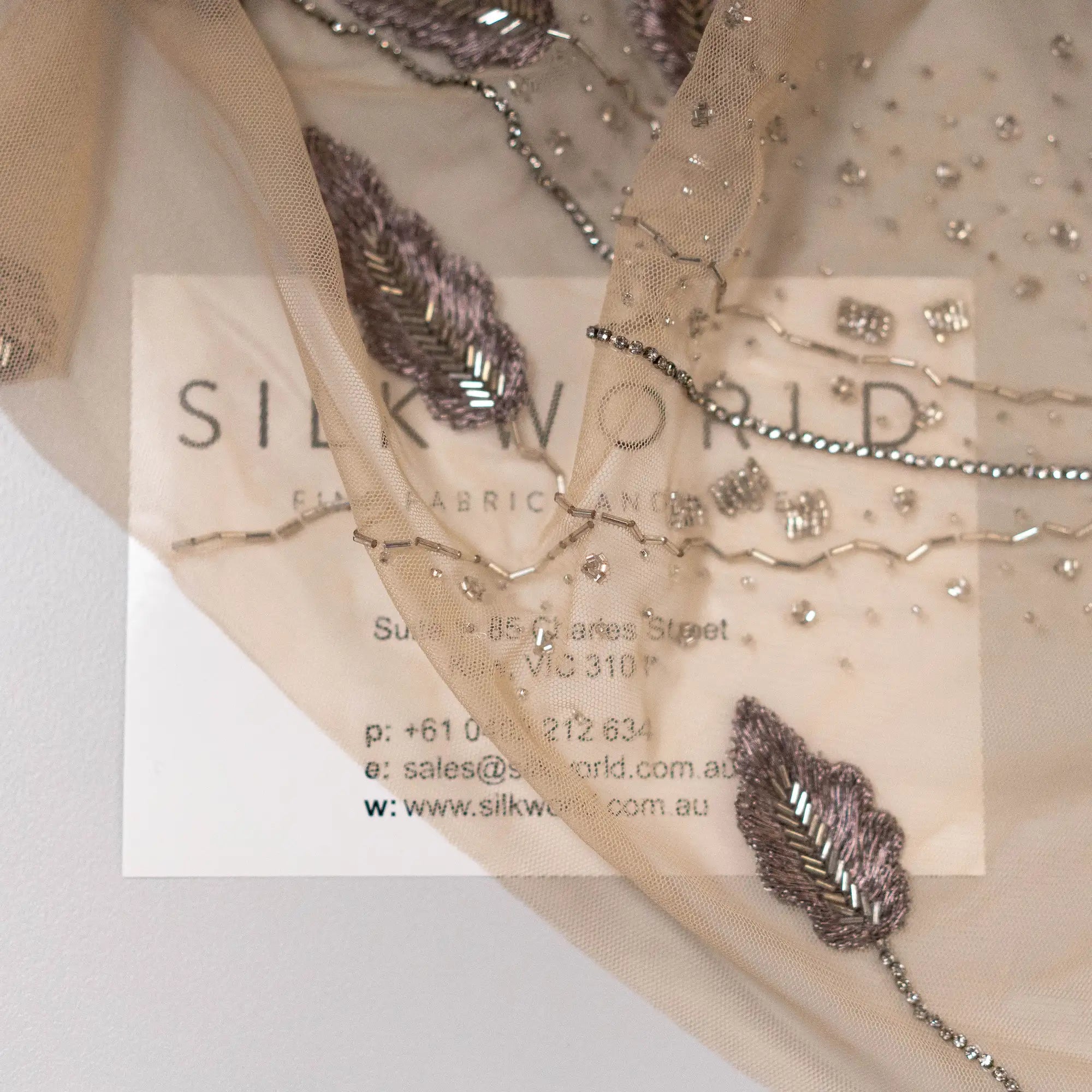 Foxtail Botanical Embellished Tulle (K26286) - Sand