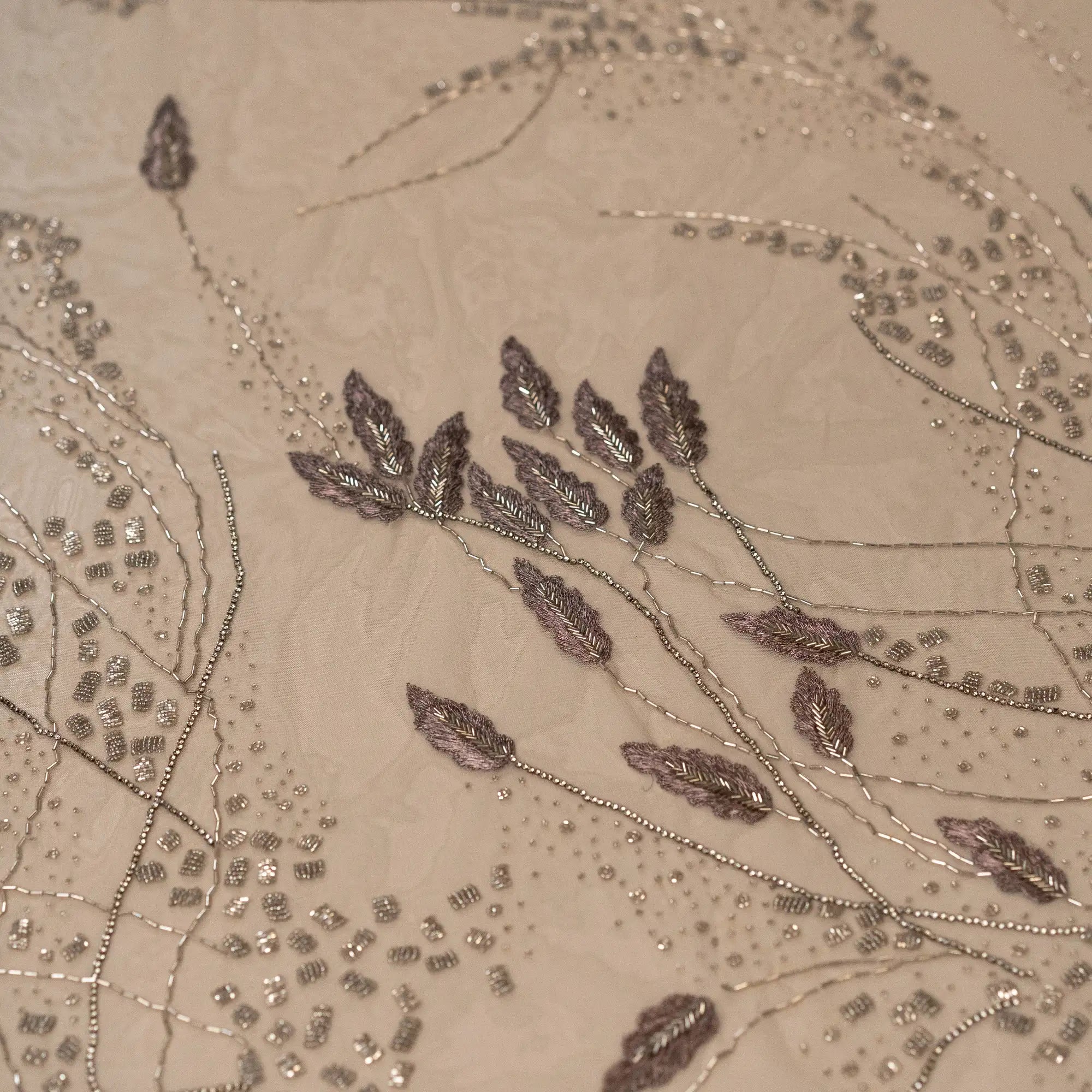 Foxtail Botanical Embellished Tulle (K26286) - Sand