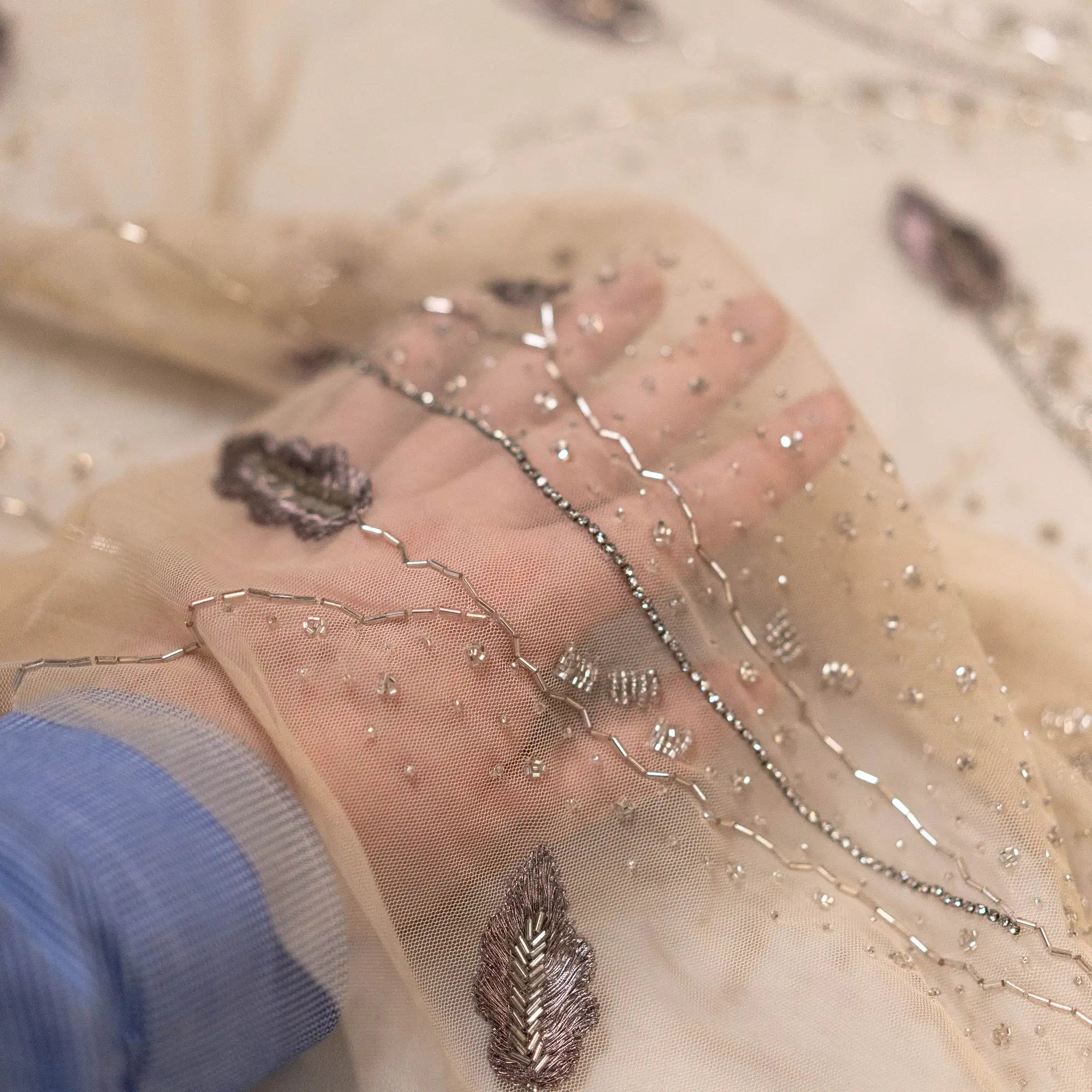 Foxtail Botanical Embellished Tulle (K26286) - Sand