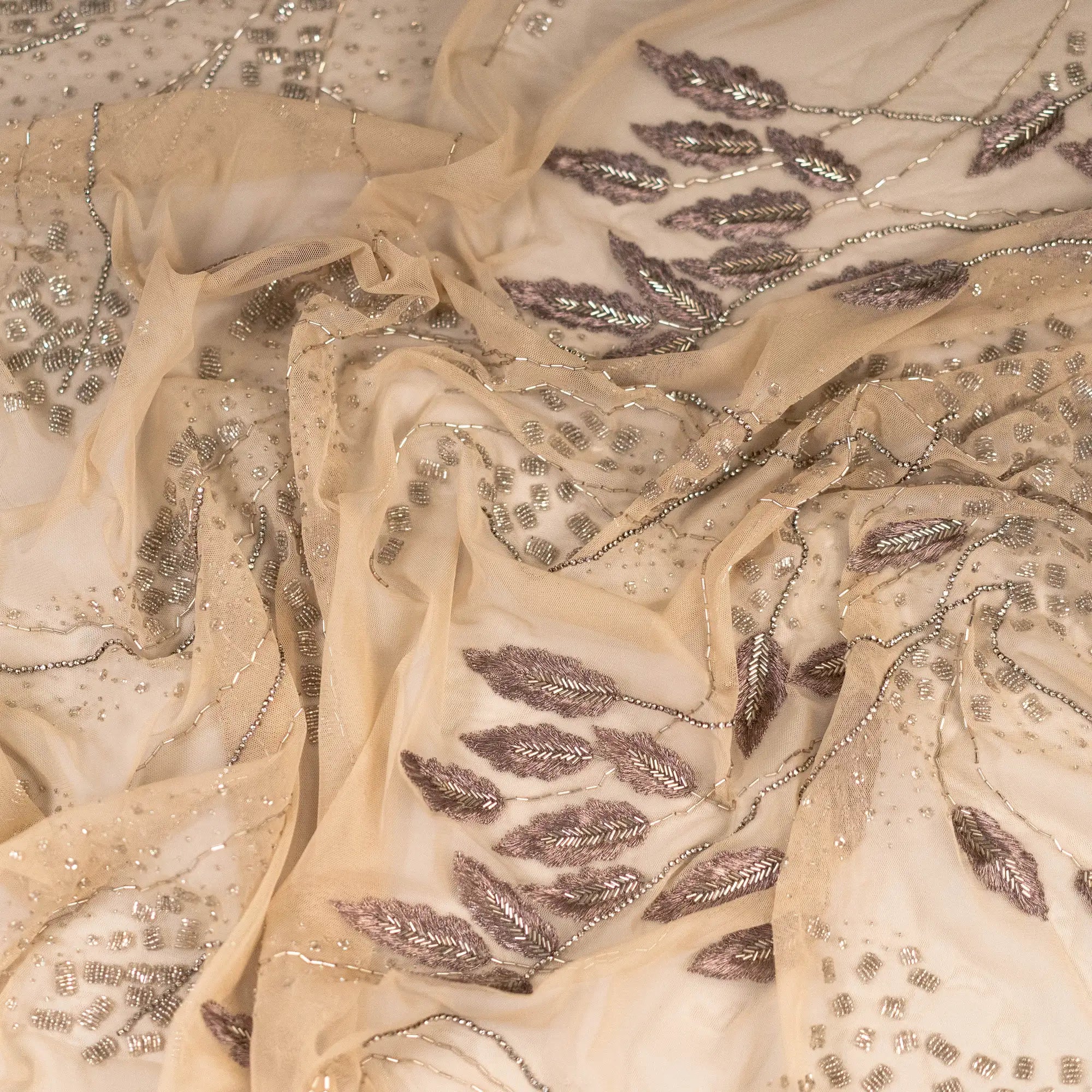 Foxtail Botanical Embellished Tulle (K26286) - Sand