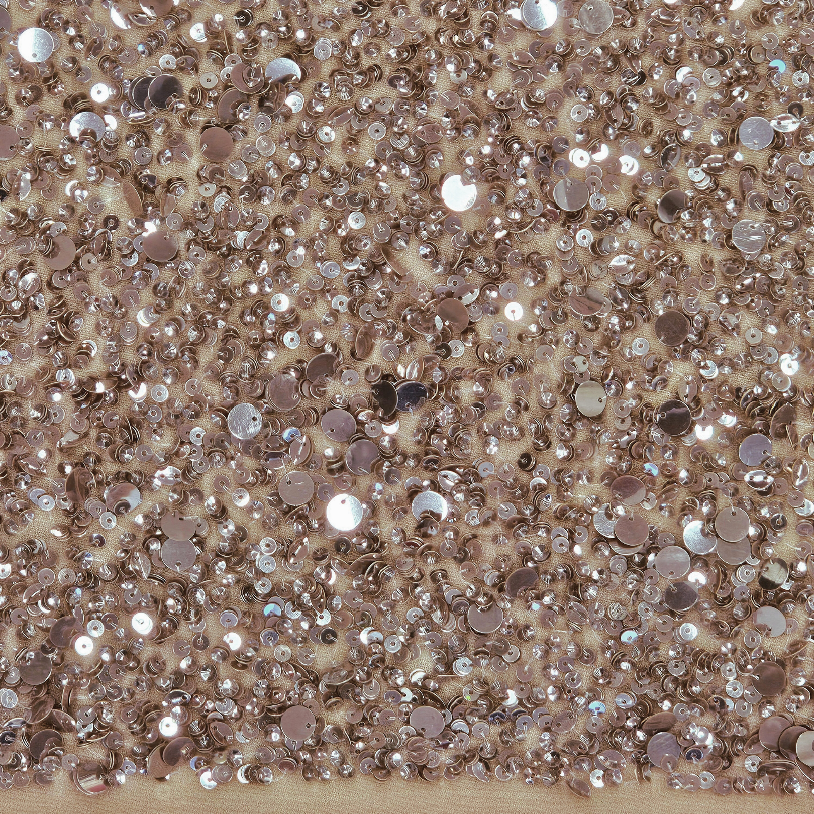 Taupe Sequin Tulle — featuring hand-beading and sequins, 100% nylon, 110cm wide