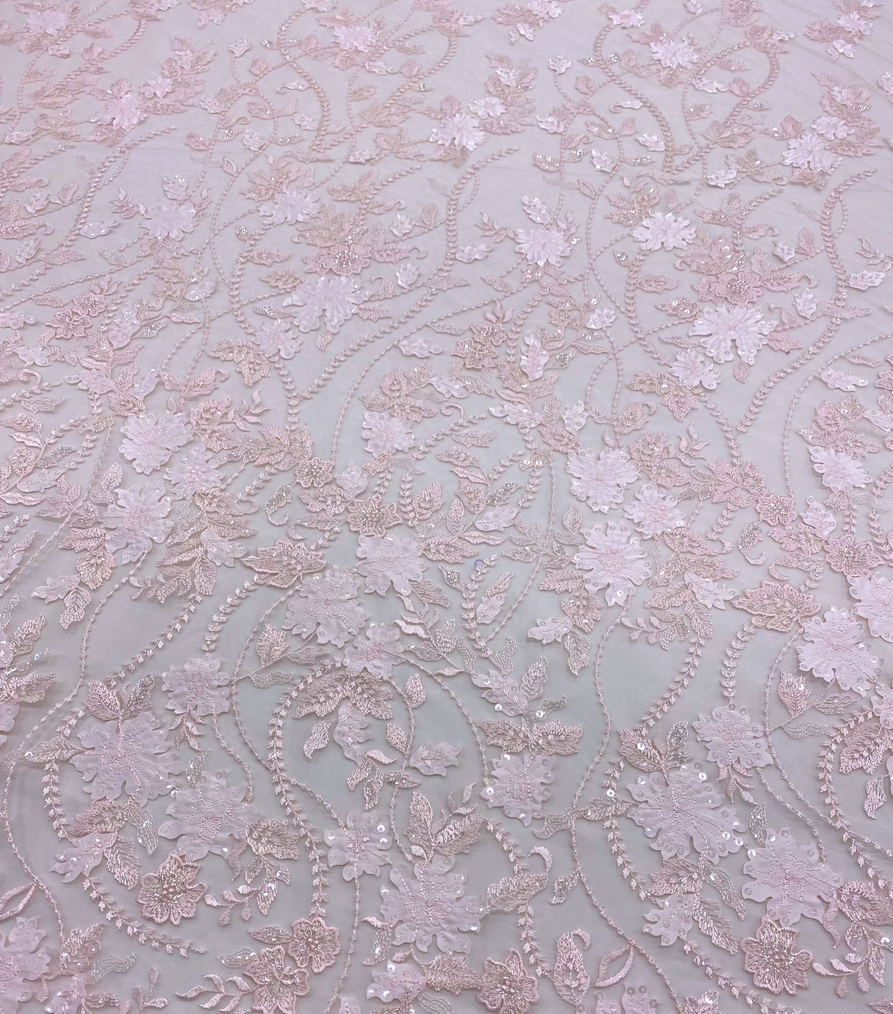 Peony Embellished 3-D Floral Tulle — featuring laser-cut 3-D floral appliqués on a fine tulle
