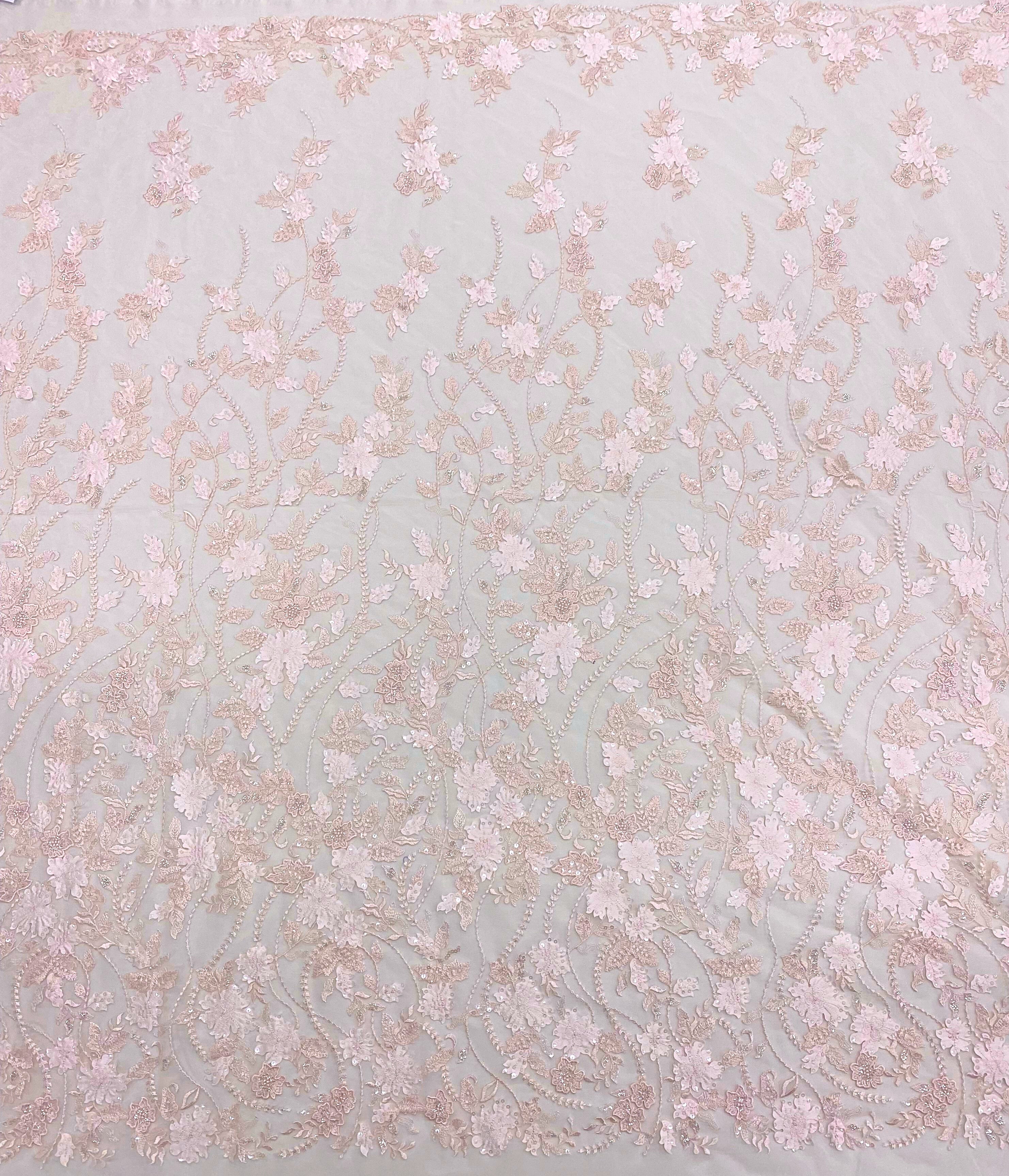 Peony Embellished 3-D Floral Tulle — featuring laser-cut 3-D floral appliqués on a fine tulle