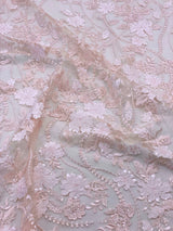 Peony Embellished 3-D Floral Tulle — featuring laser-cut 3-D floral appliqués on a fine tulle