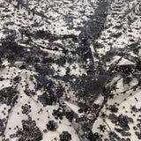 Black Sequin Tulle — featuring hand-beading and sequins, 50% rayon 50% nylon, 130cm wide