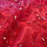 Deep Red Sequin Tulle — featuring hand-beading and sequins, 50% rayon 50% nylon, 130cm wide