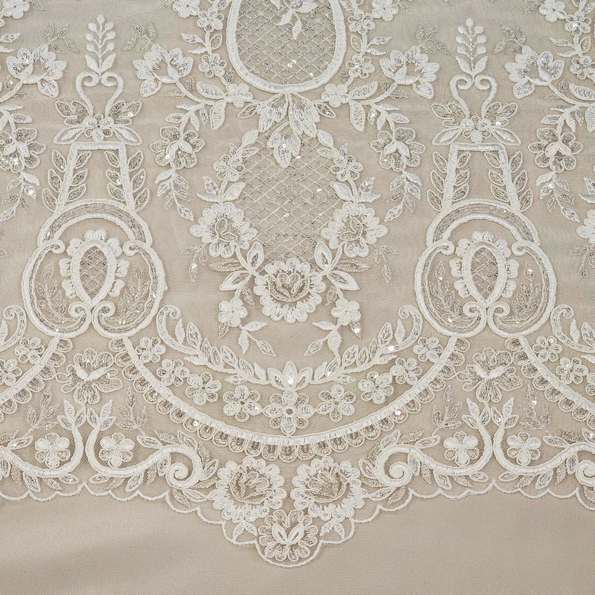 Ivory Embroidered Beaded Tulle Eb1020