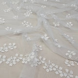 Ivory 3D Floral Tulle — featuring floral motifs, a 3D floral design and a border design, 50% nylon 50% rayon, 130cm wide