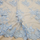 Cornflower Embellished 3-D Floral Tulle — featuring laser-cut 3-D floral bouquets and a bordered design