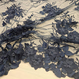 Navy Embellished 3-D Floral Tulle — featuring laser-cut 3-D floral bouquets and a bordered design