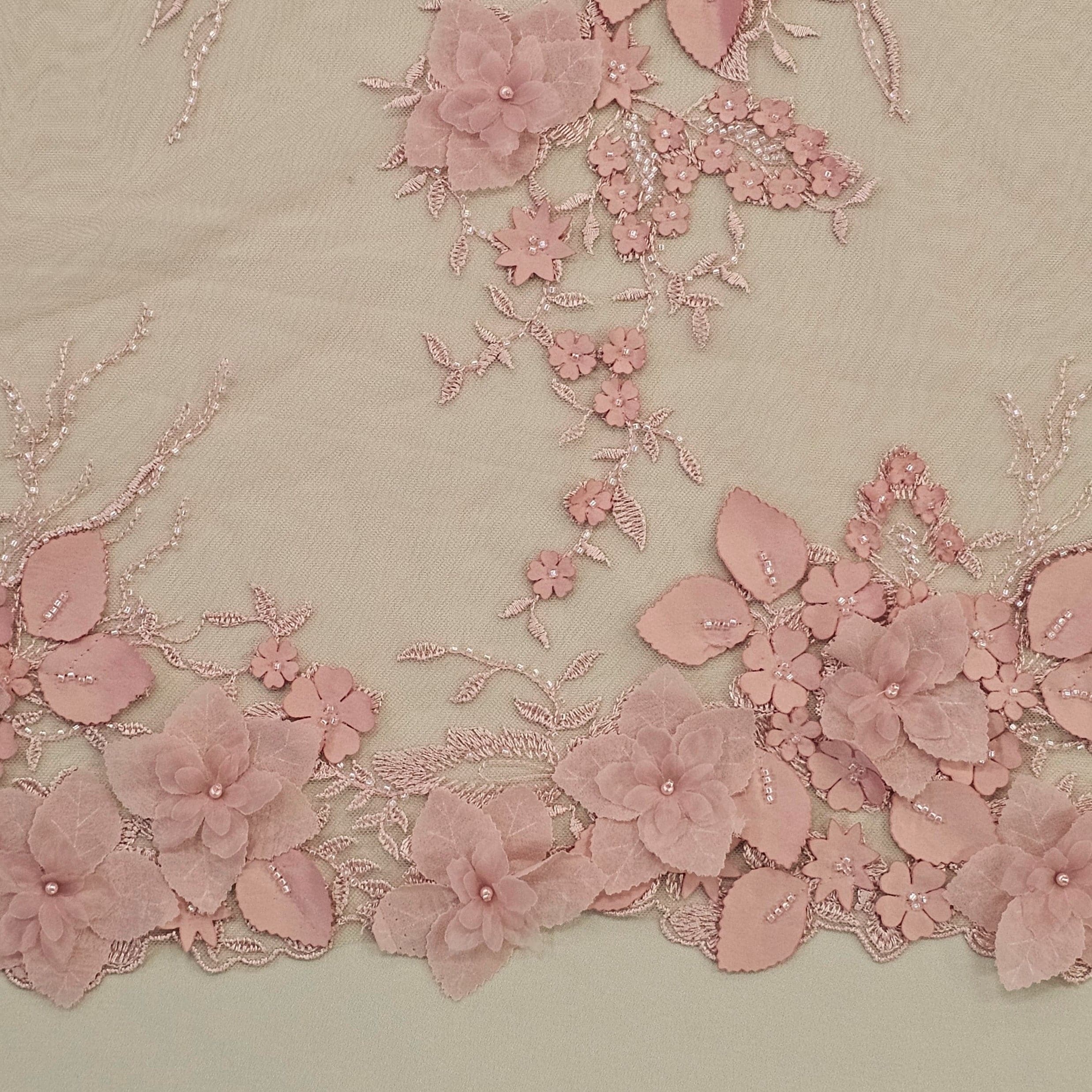 Rose Embellished 3-D Floral Tulle — featuring laser-cut 3-D floral bouquets and a bordered design