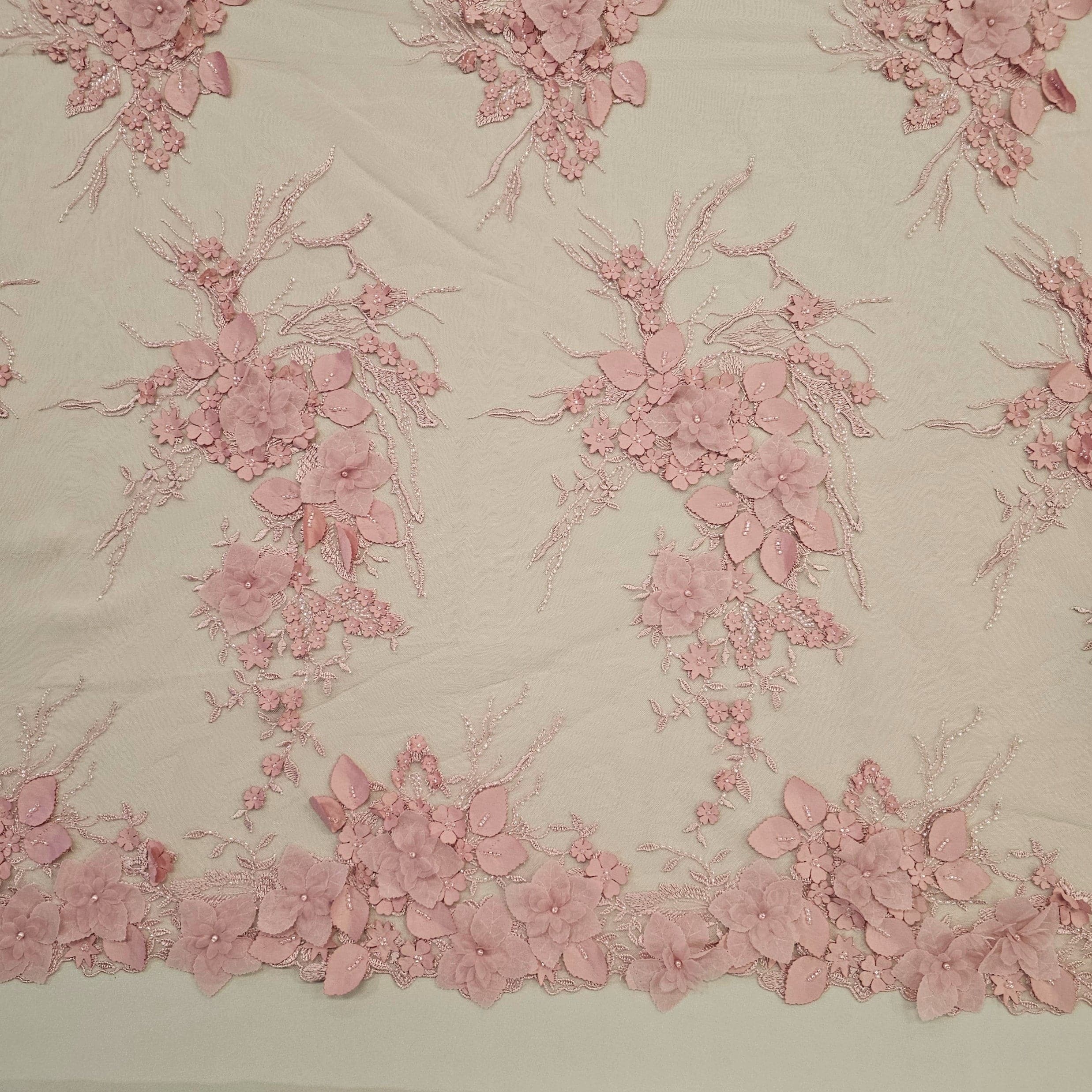 Rose Embellished 3-D Floral Tulle — featuring laser-cut 3-D floral bouquets and a bordered design
