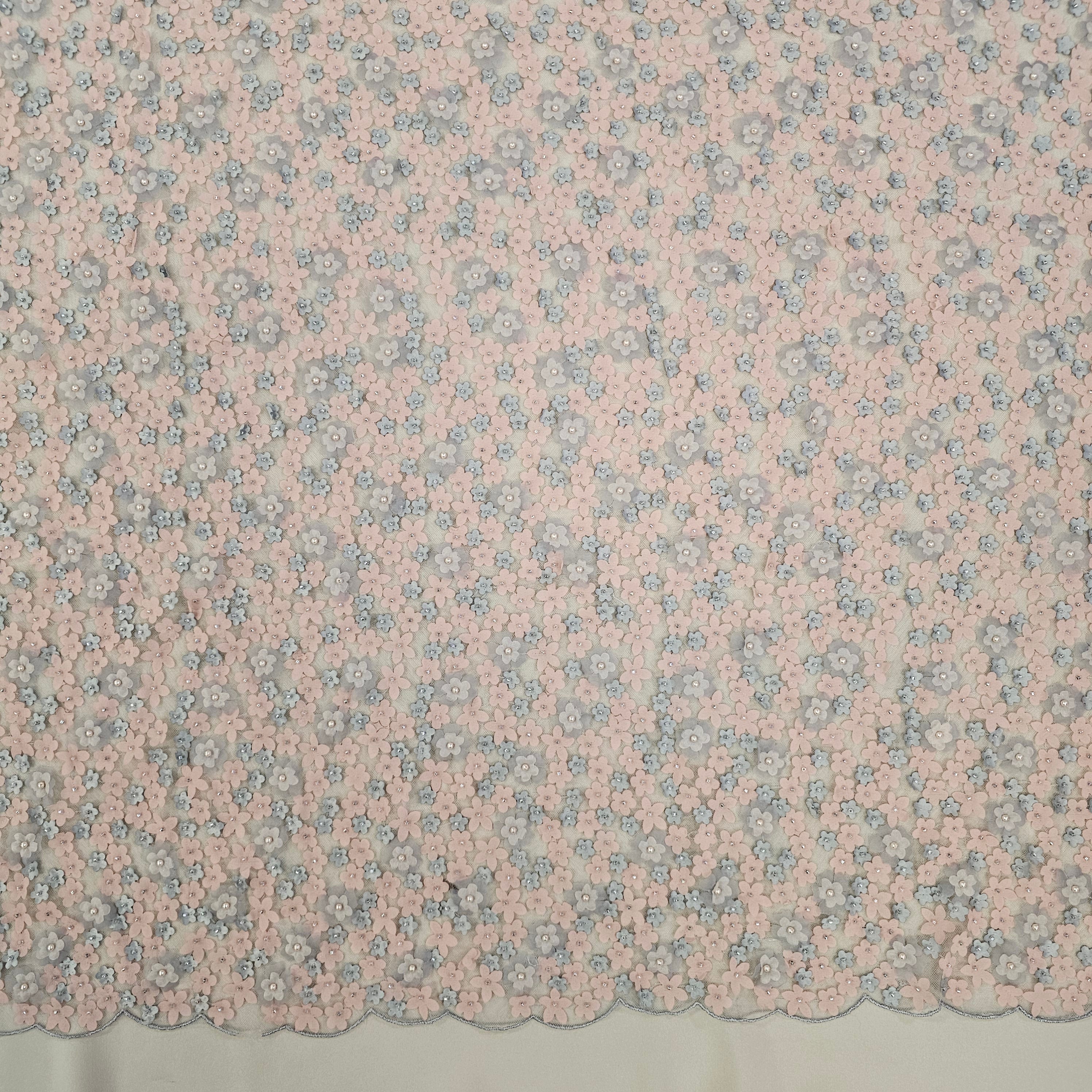 Grey / Pink Embellished 3-D Floral Design