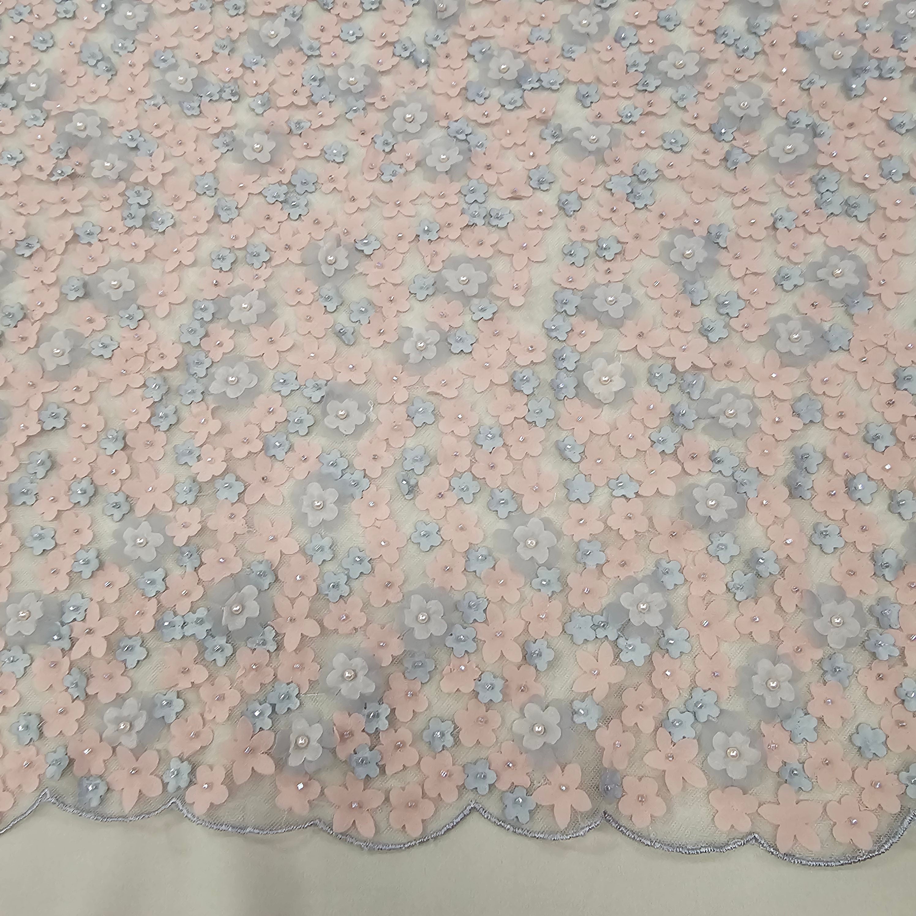 Grey / Pink Embellished 3-D Floral Design