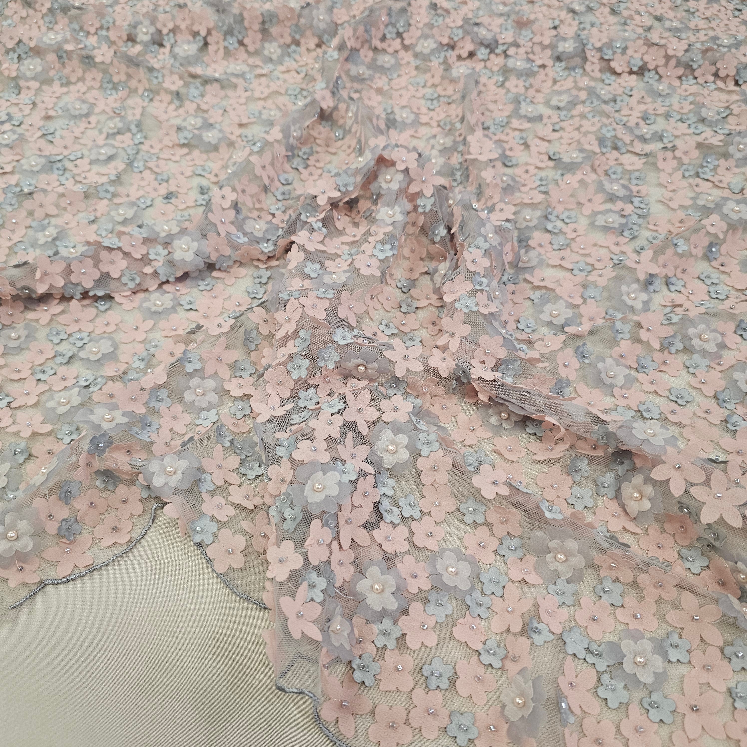 Embellished 3-D Floral Design (LV13263) - Grey / Pink