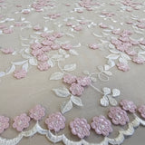 Ivory / Pink Embroidered Floral Tulle — featuring floral motifs, 50% rayon 50% nylon, 140cm wide