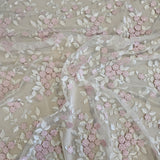 Ivory / Pink Embroidered Floral Tulle — featuring floral motifs, 50% rayon 50% nylon, 140cm wide