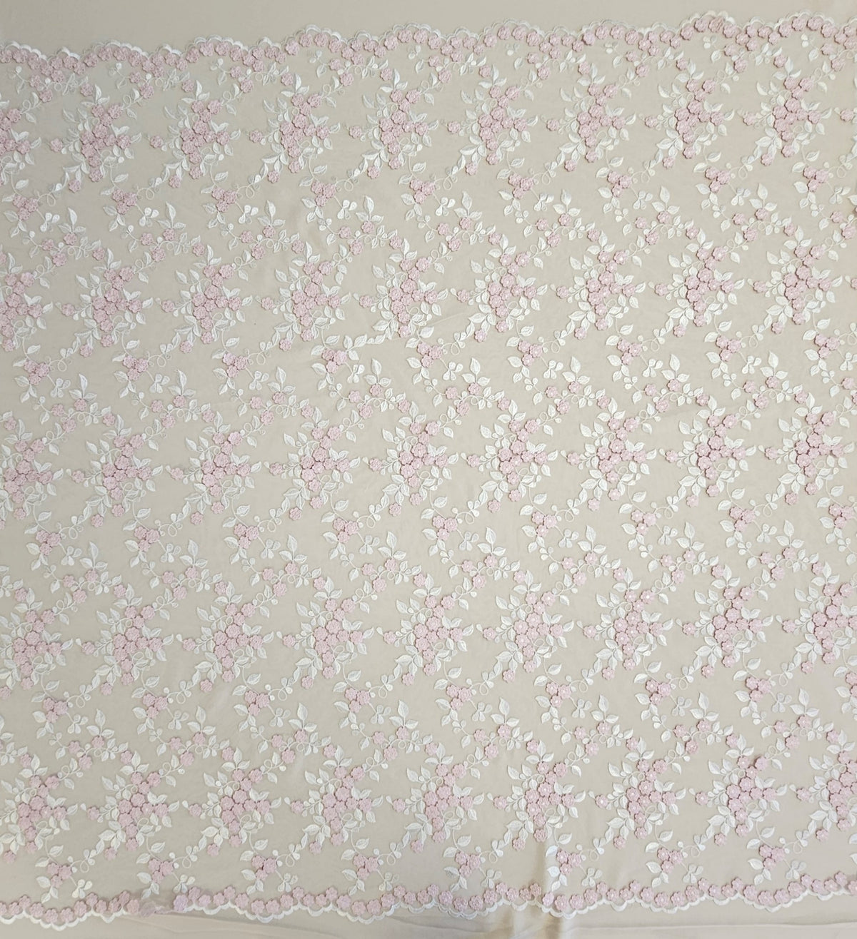 Embroidered Floral Tulle (LV13434) - Ivory / Pink