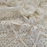 Ivory Embroidered Corded Tulle — featuring scalloped edges and a corded texture, 60% rayon 40% nylon, 130cm wide