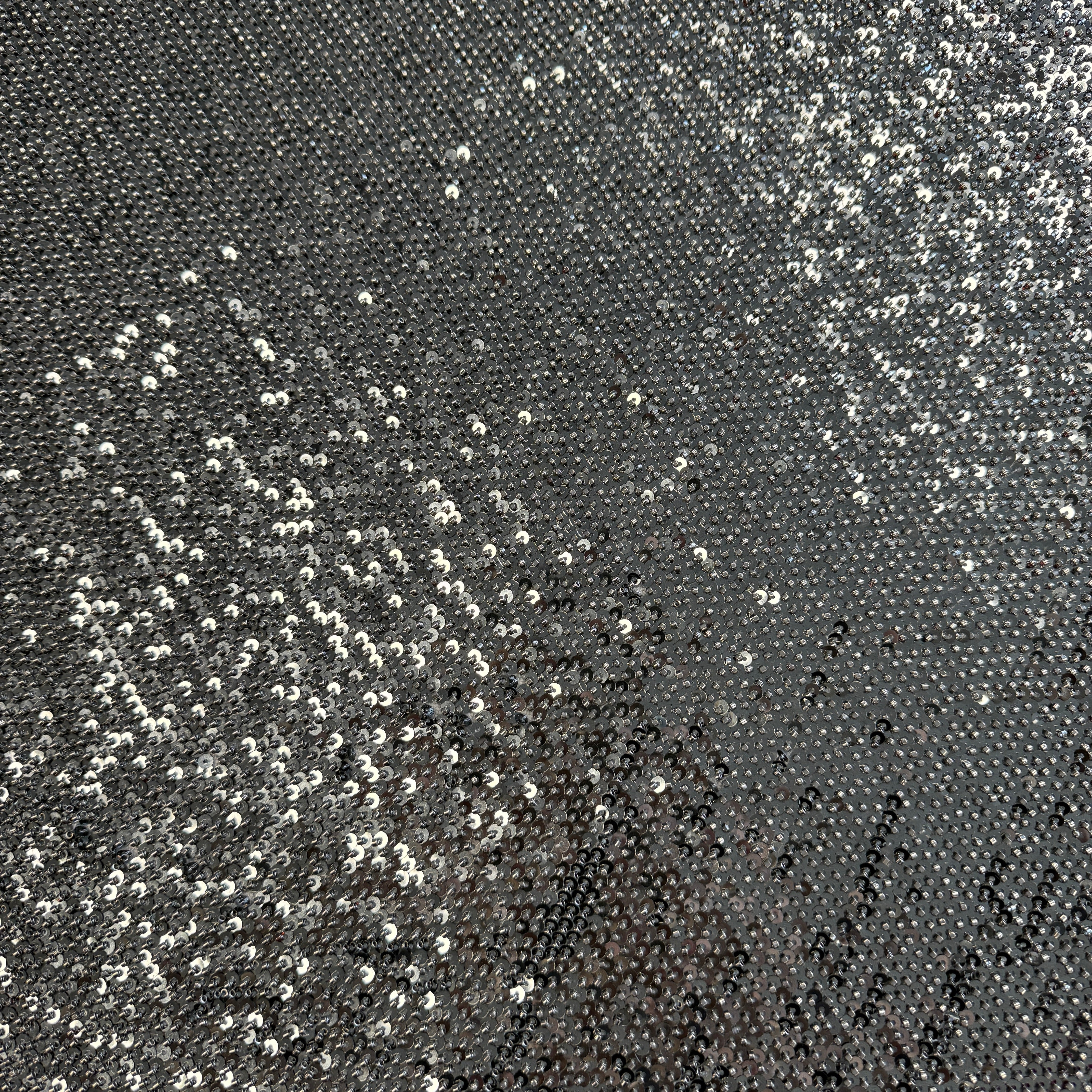 Gunmetal Sequined Tulle — featuring hand-beading and sequins, 50% rayon 50% nylon, 130cm wide
