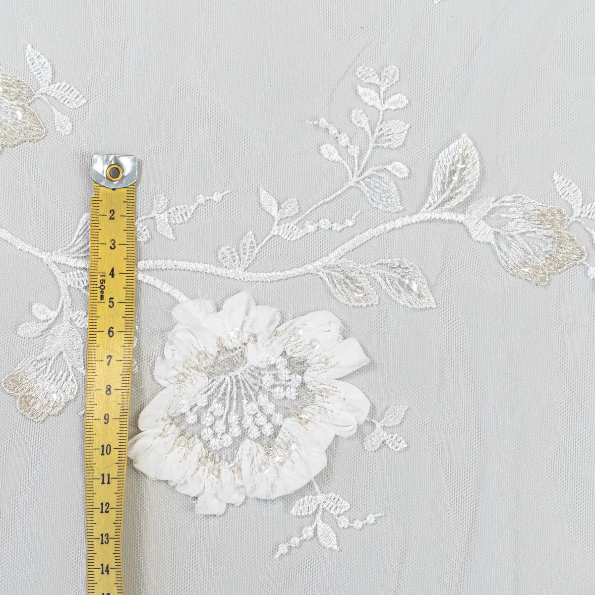3D Chiffon Flower Embroidered Tulle (LV14772) - Ivory