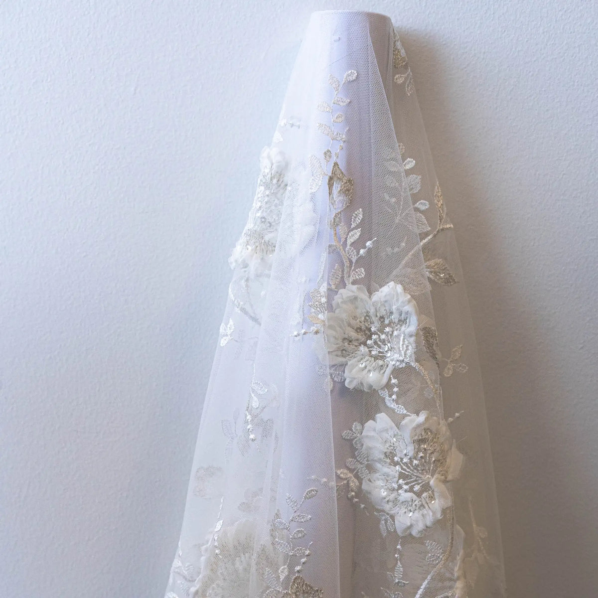 3D Chiffon Flower Embroidered Tulle (LV14772) - Ivory