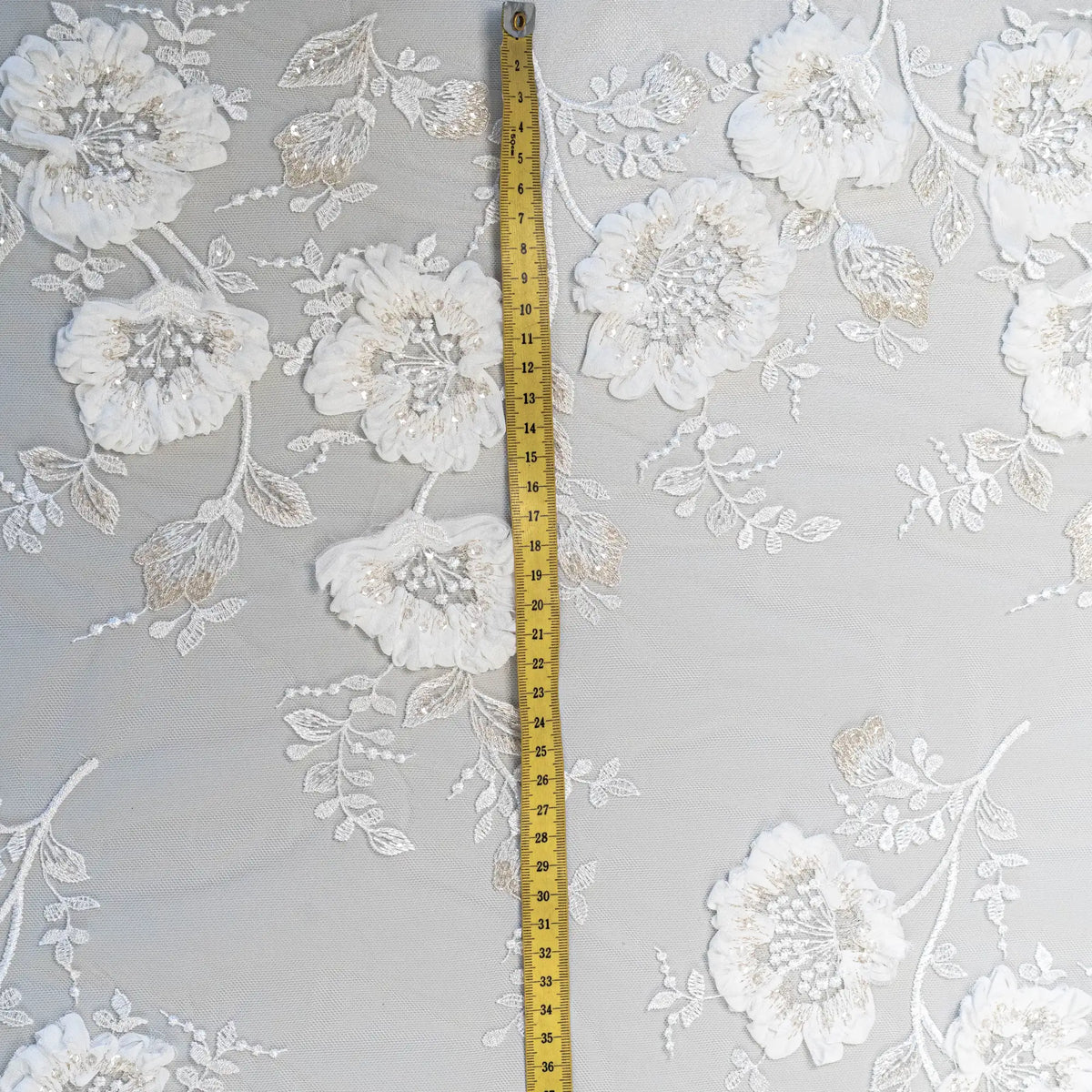 3D Chiffon Flower Embroidered Tulle (LV14772) - Ivory