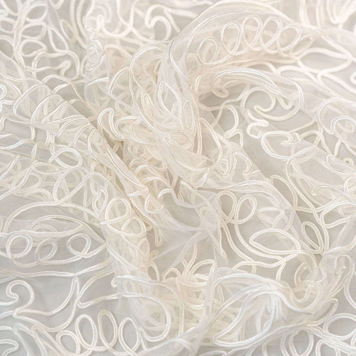 Soutache Embroidered Tulle (LV14766) - Ivory