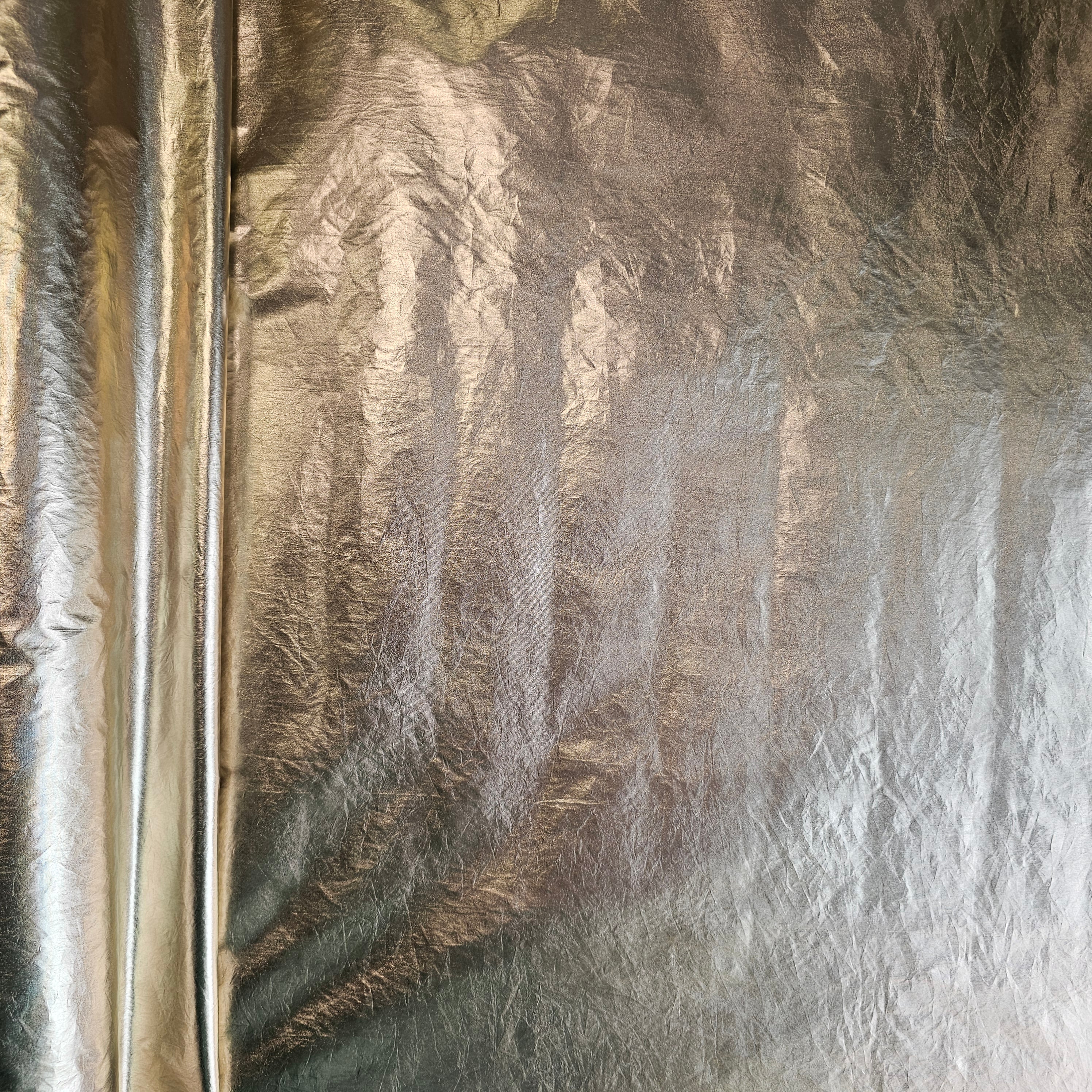 Gold Metallic Crushed Foil — a crushed fabric with a metallic foil finish