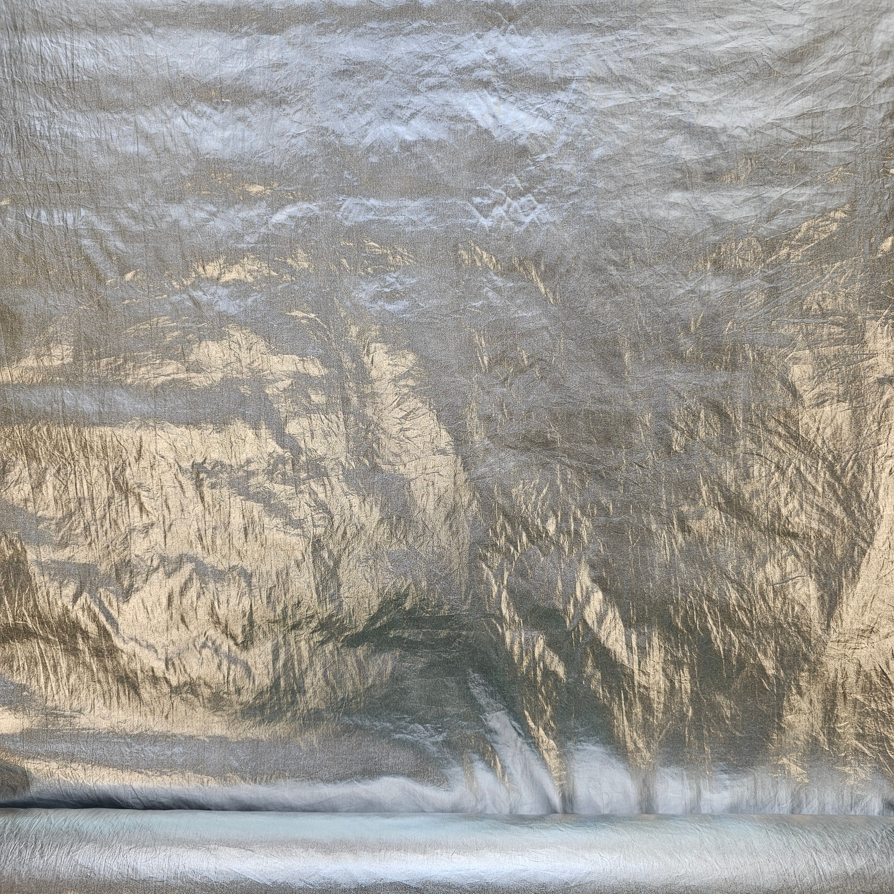 Silver Metallic Crushed Foil — a crushed fabric with a metallic foil finish