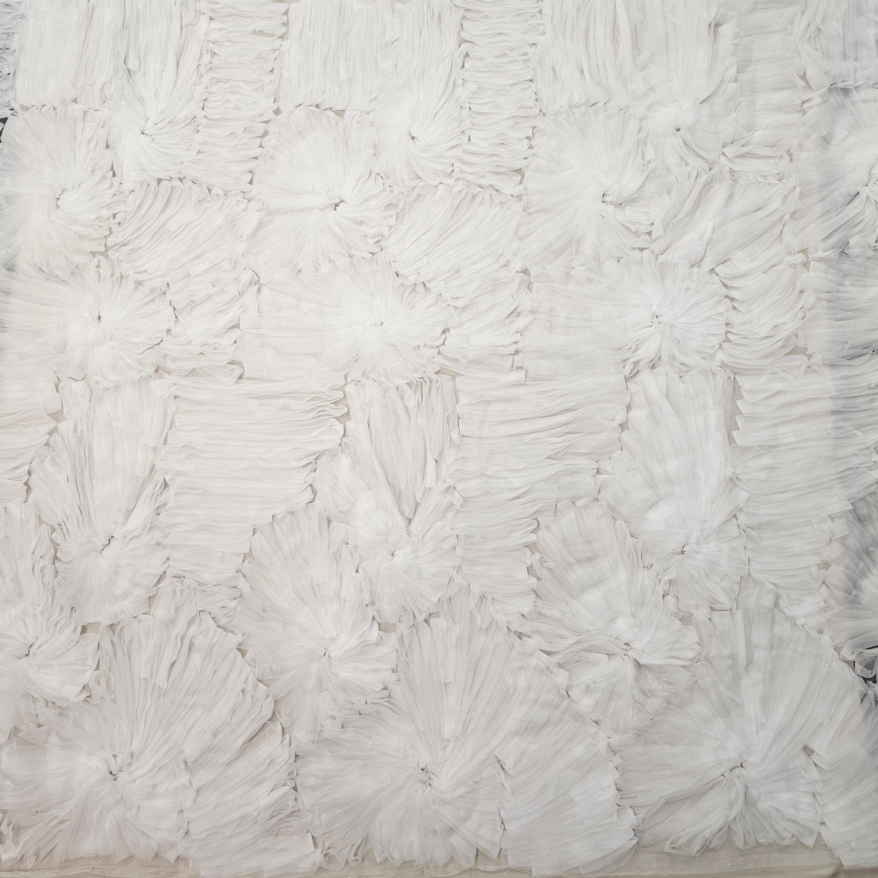Ivory Organza Ruffle Tulle — featuring geometric motifs, 100% nylon, 140cm wide