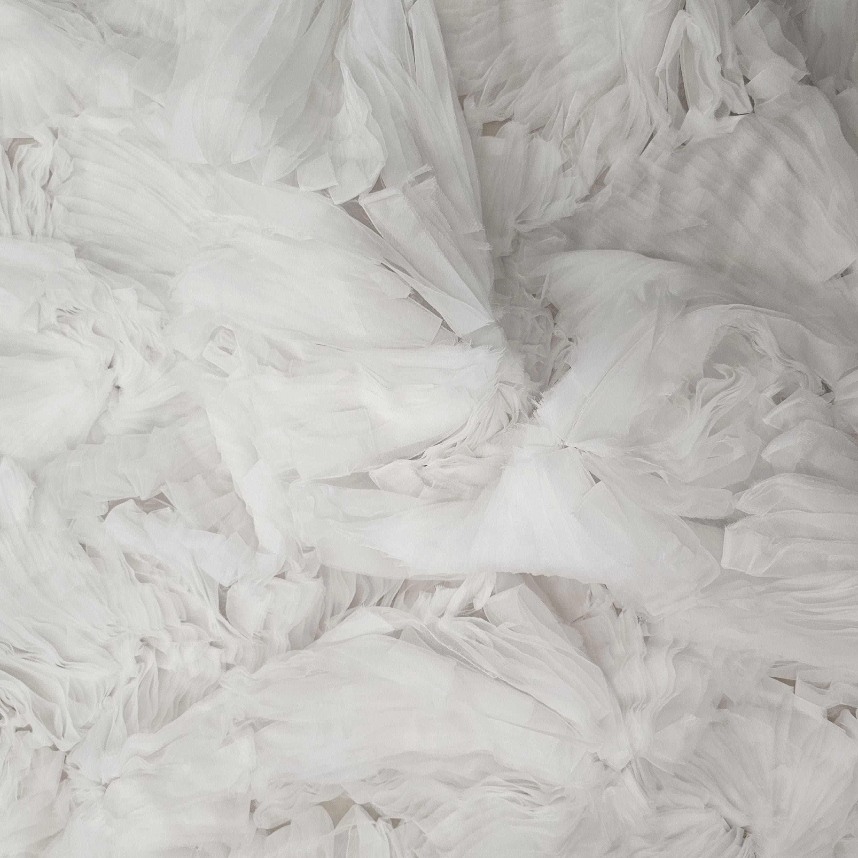 Ivory Organza Ruffle Tulle — featuring geometric motifs, 100% nylon, 140cm wide