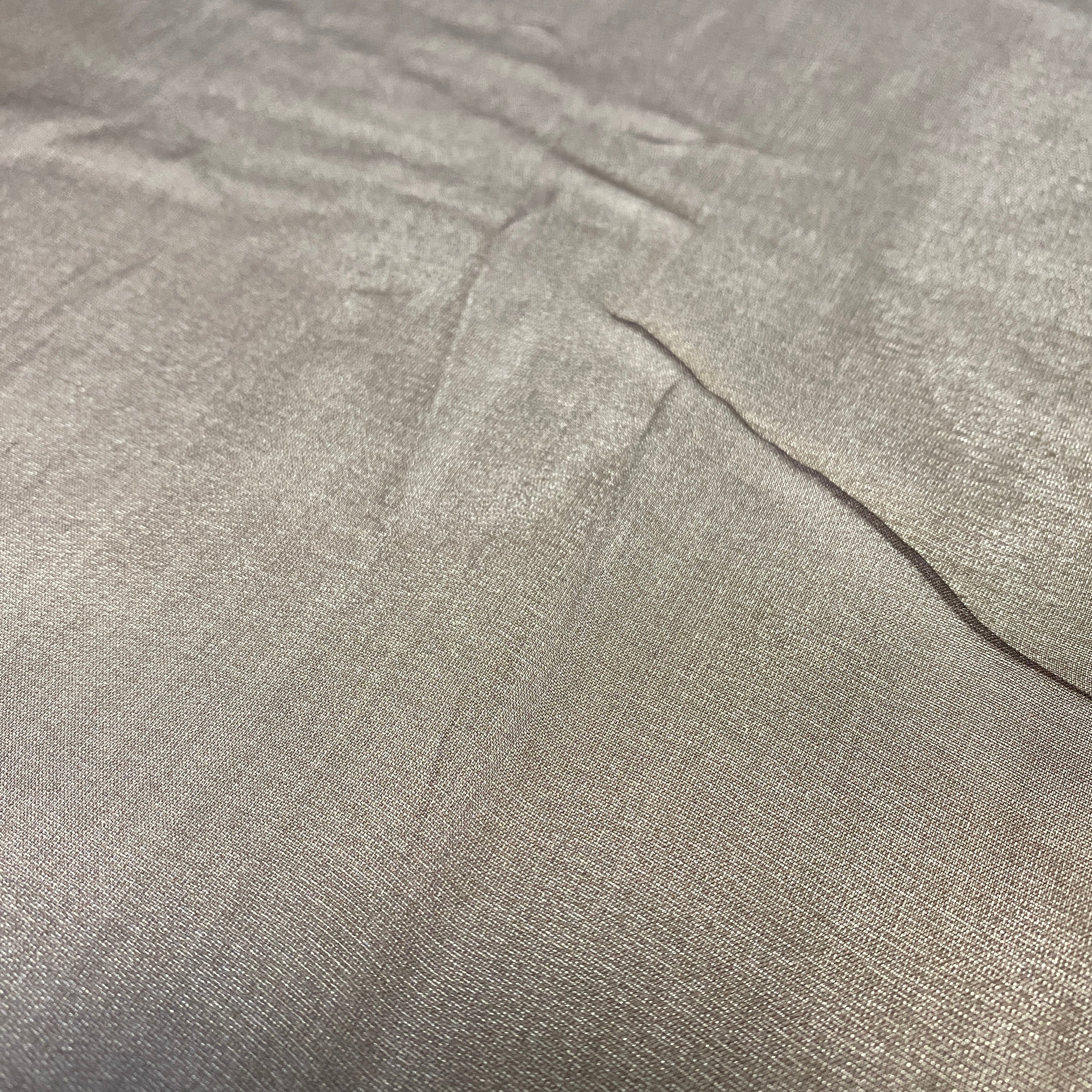 Dark Chocolate Satin Chiffon — lightweight and sheer with a fluid, airy drape and a smooth satin luster finish, 100% mulberry silk, 140cm wide