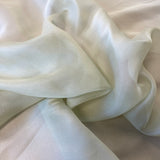 Sage Satin Chiffon — lightweight and sheer with a fluid, airy drape and a smooth satin luster finish, 100% mulberry silk, 140cm wide