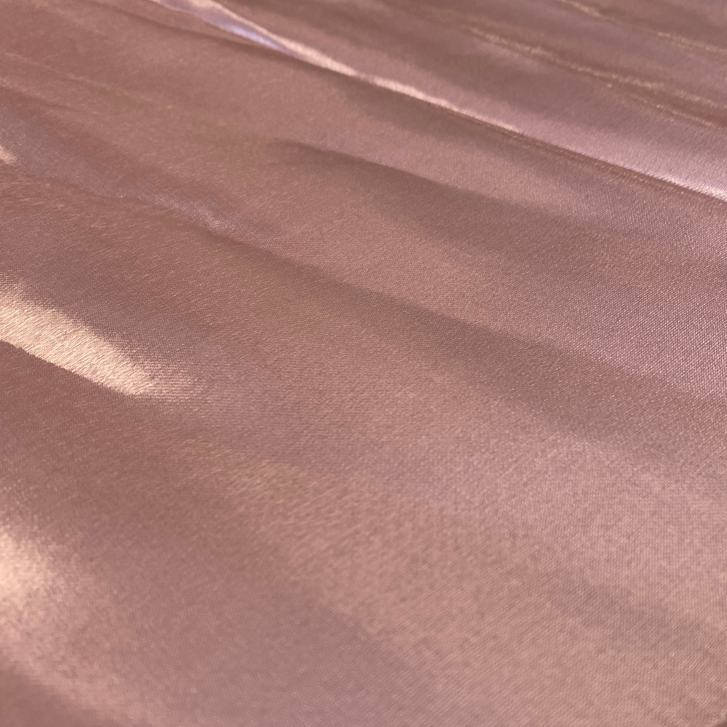 Tea Rose Liquid Satin — smooth and glossy with a liquid, wet-look shimmer, 100% polyester, 150cm wide